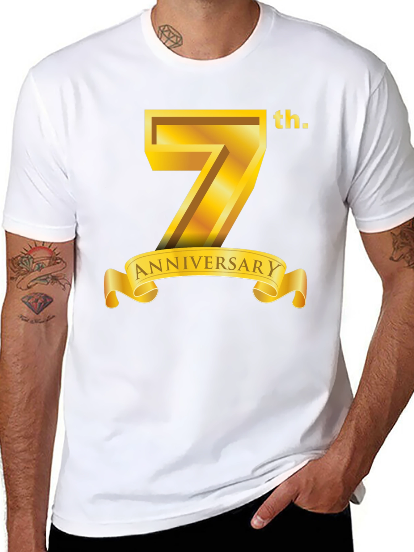 Black 7th Anniversary T-Shirt - Golden Design view 8
