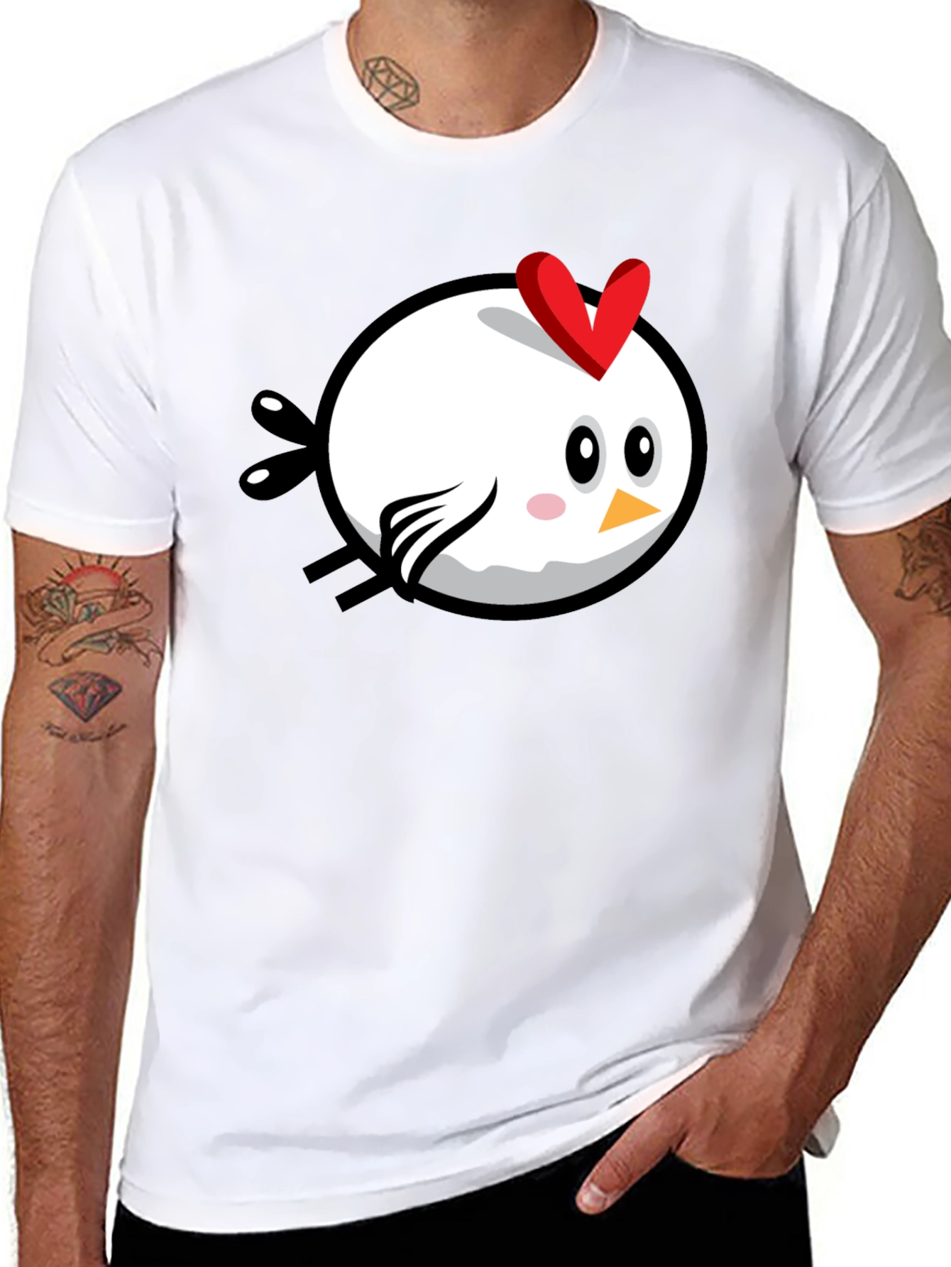 Black Cartoon Chicken Graphic Tee - Black Cotton T-Shirt view 8