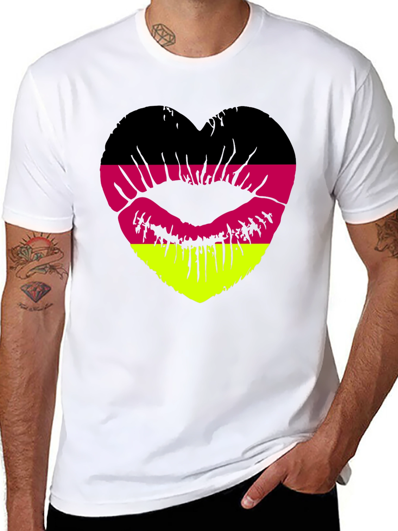 Black German Flag Lips Heart T-Shirt view 8