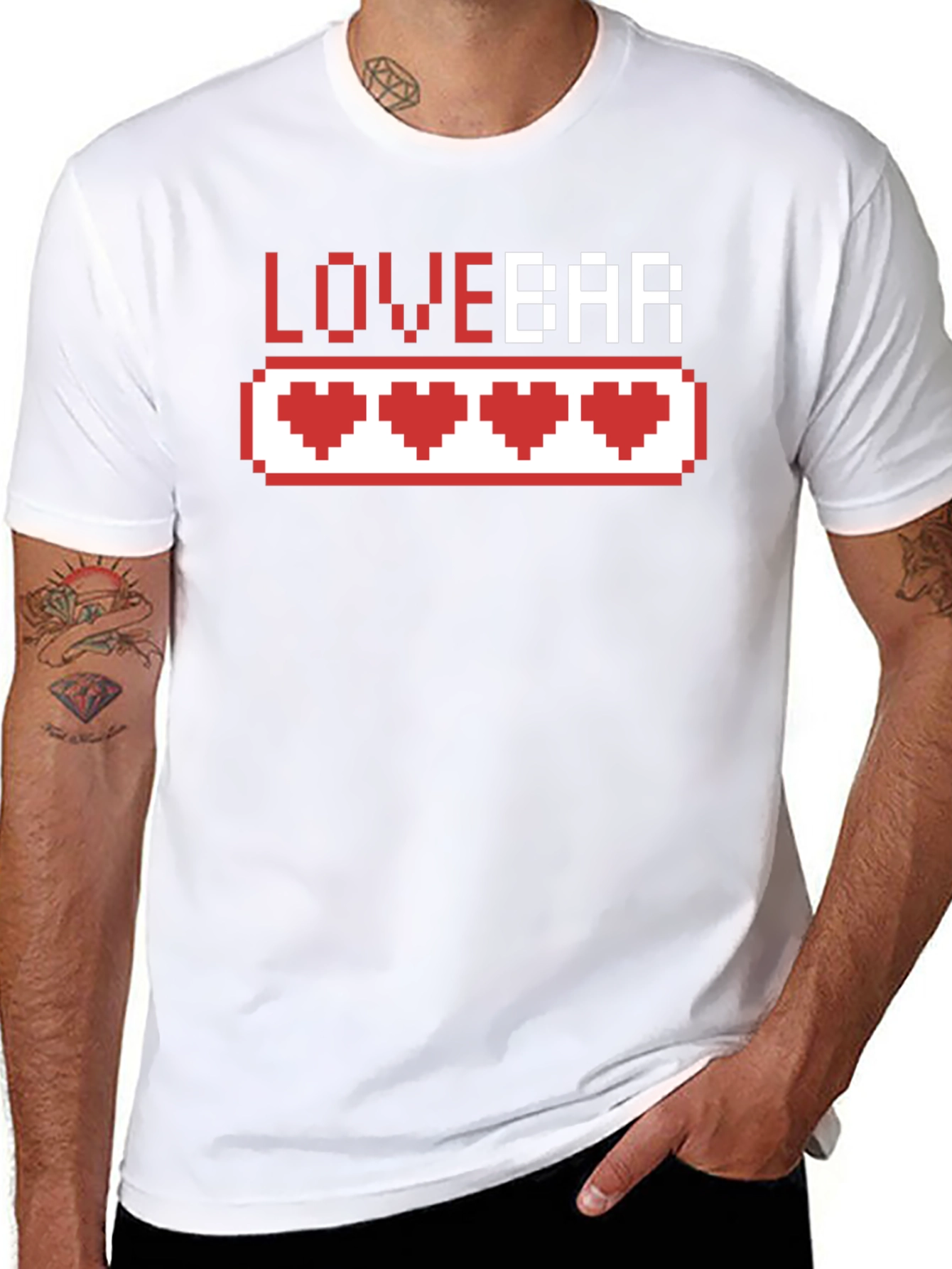 Black Love Bar Pixel Heart Gamer T-Shirt - Black Cotton Tee view 8