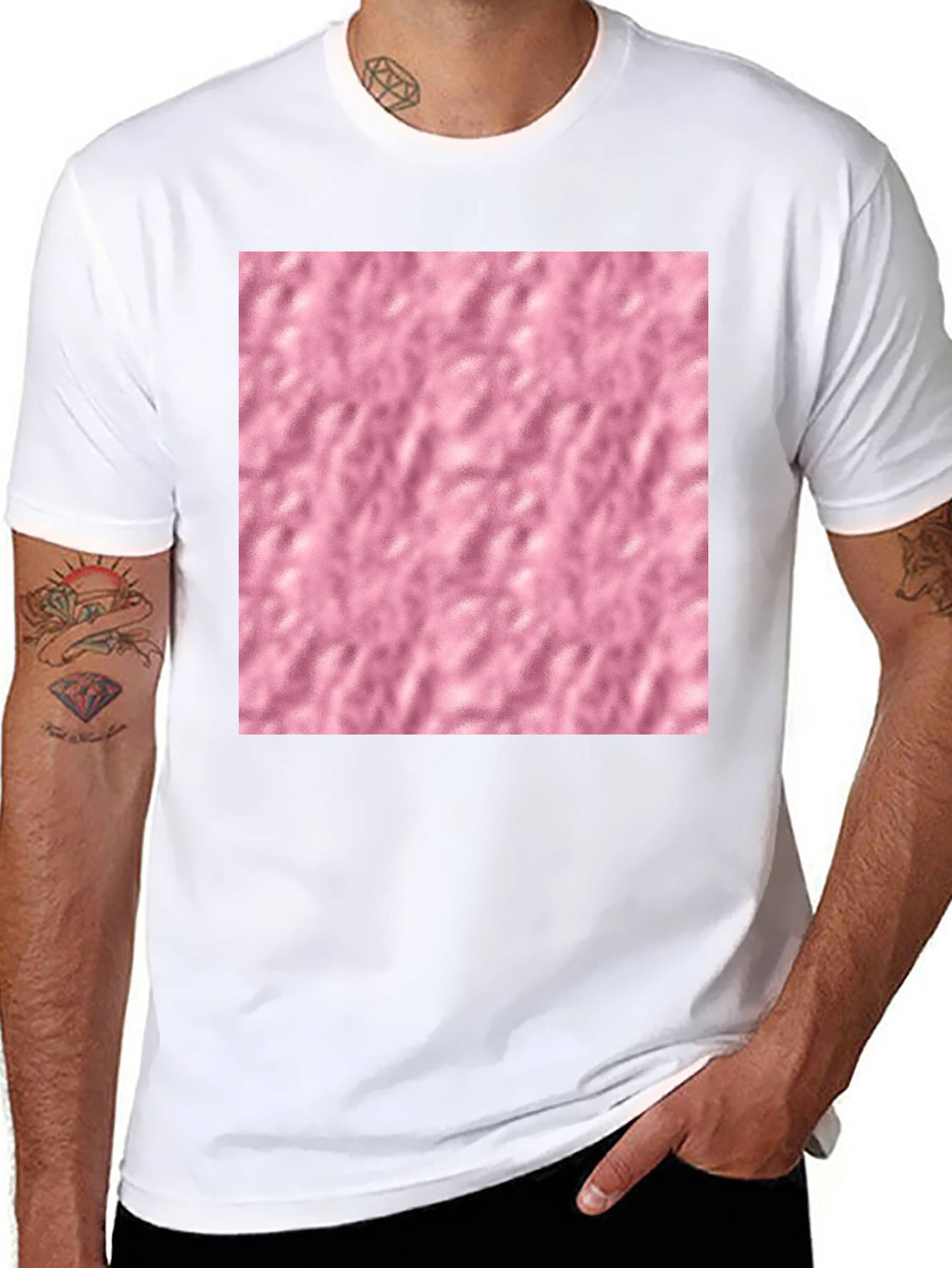 Black Black Cotton Blend T-Shirt with Pink Textured Print view 8