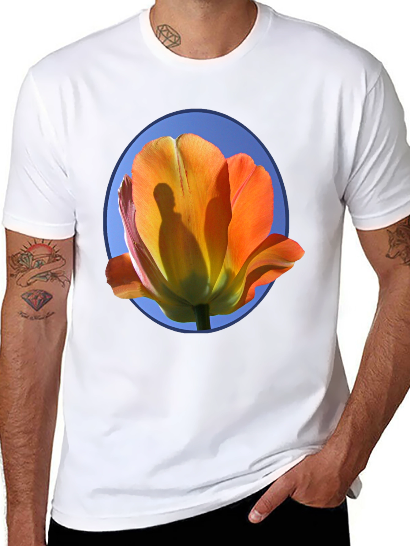 Black Floral Graphic Tee - Artistic Tulip Design view 8