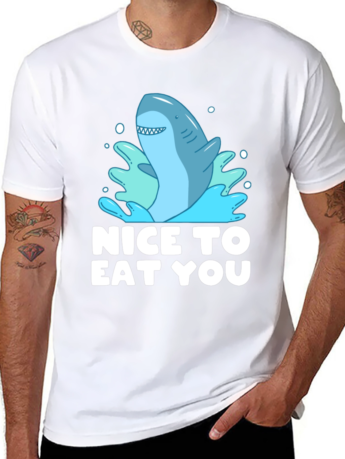 Black Funny Shark Graphic Tee - "Nice To Eat You" view 8