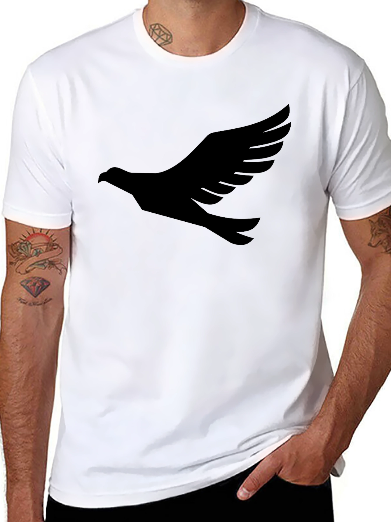 Black Black T-Shirt with Dove Graphic Print view 8