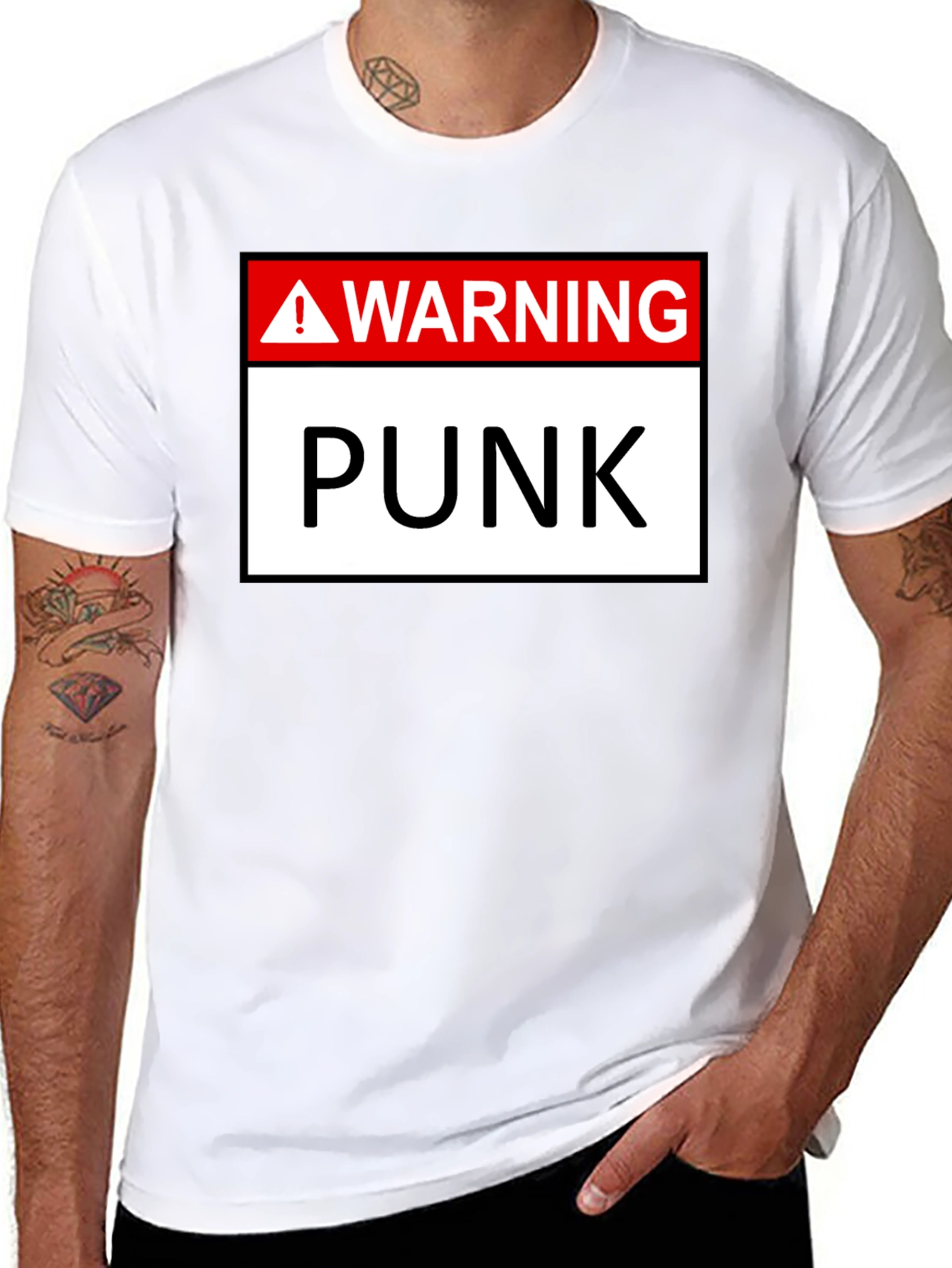 Warning Punk T-Shirt - Black Graphic Tee - 8