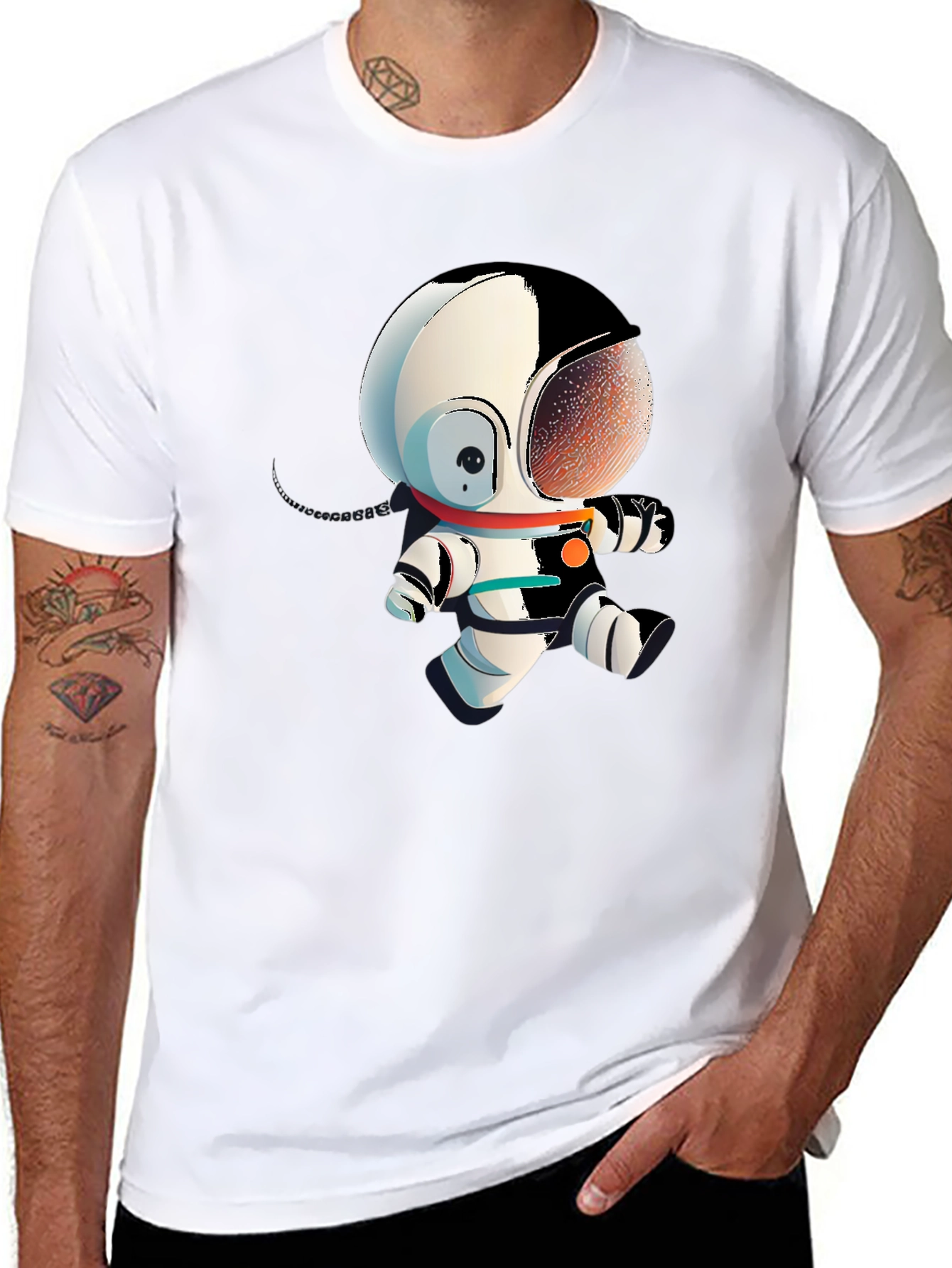 Black Astronaut Cartoon Graphic Tee - Black view 8