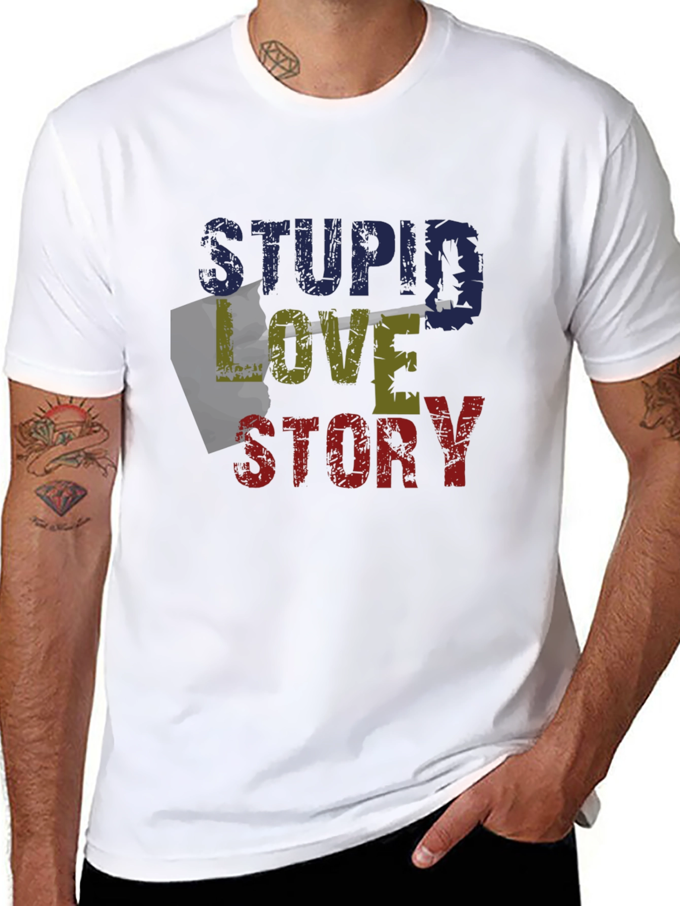 Black Stupid Love Story Graphic Tee - Unique Design view 8