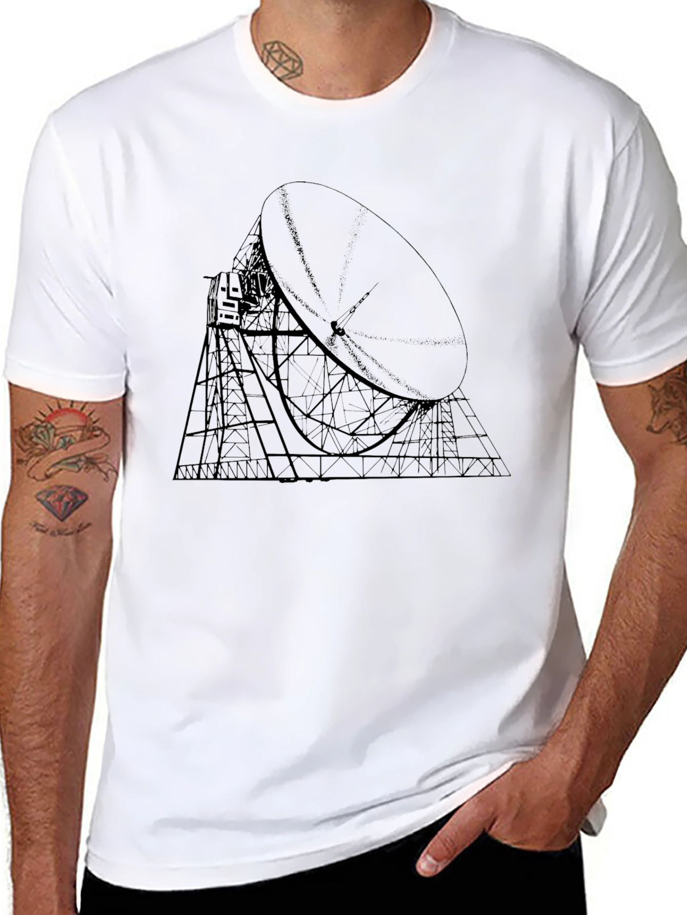 Black Black T-Shirt with Radio Telescope Graphic view 8
