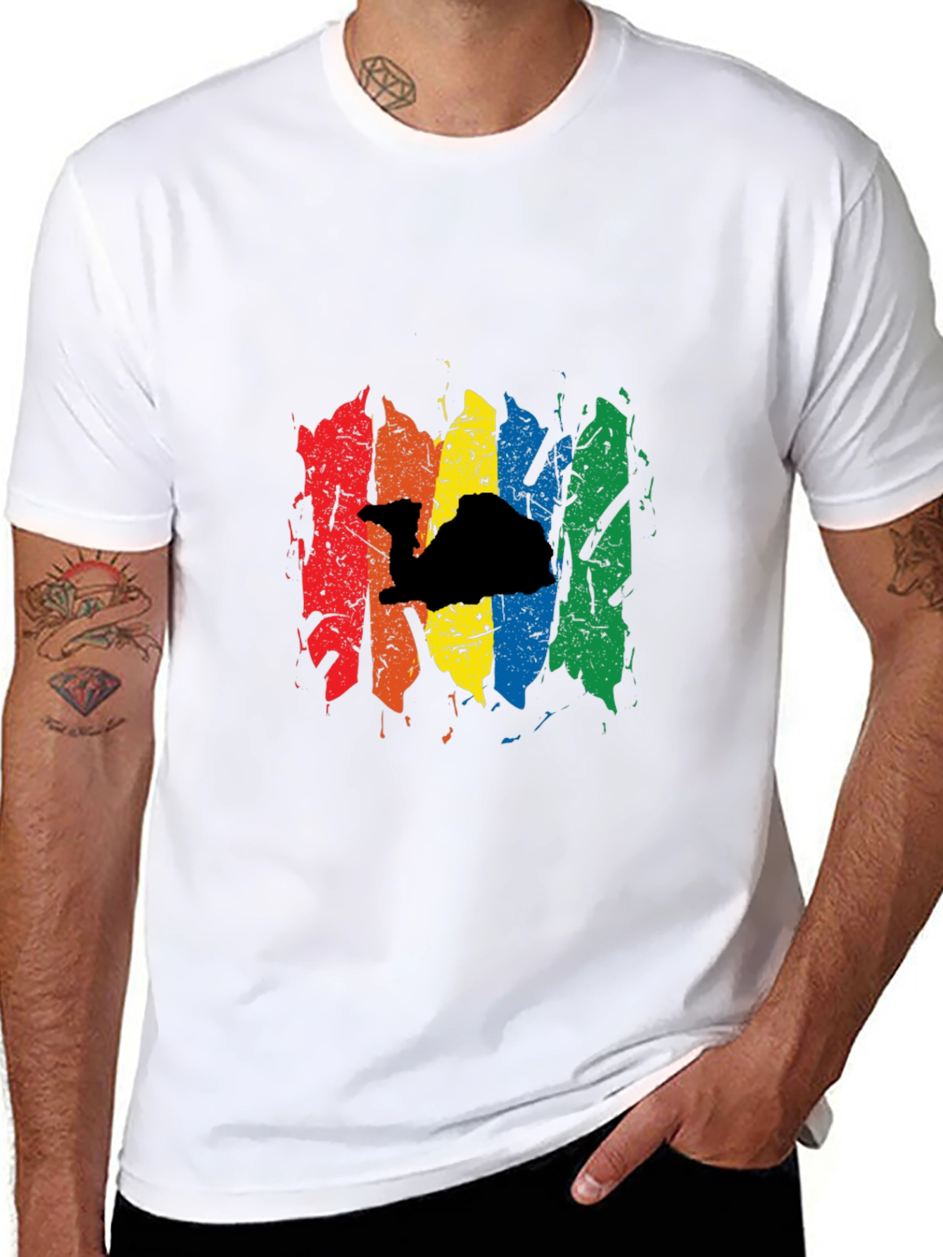 Black Rainbow Camel Black T-Shirt - Stylish Graphic Tee view 8