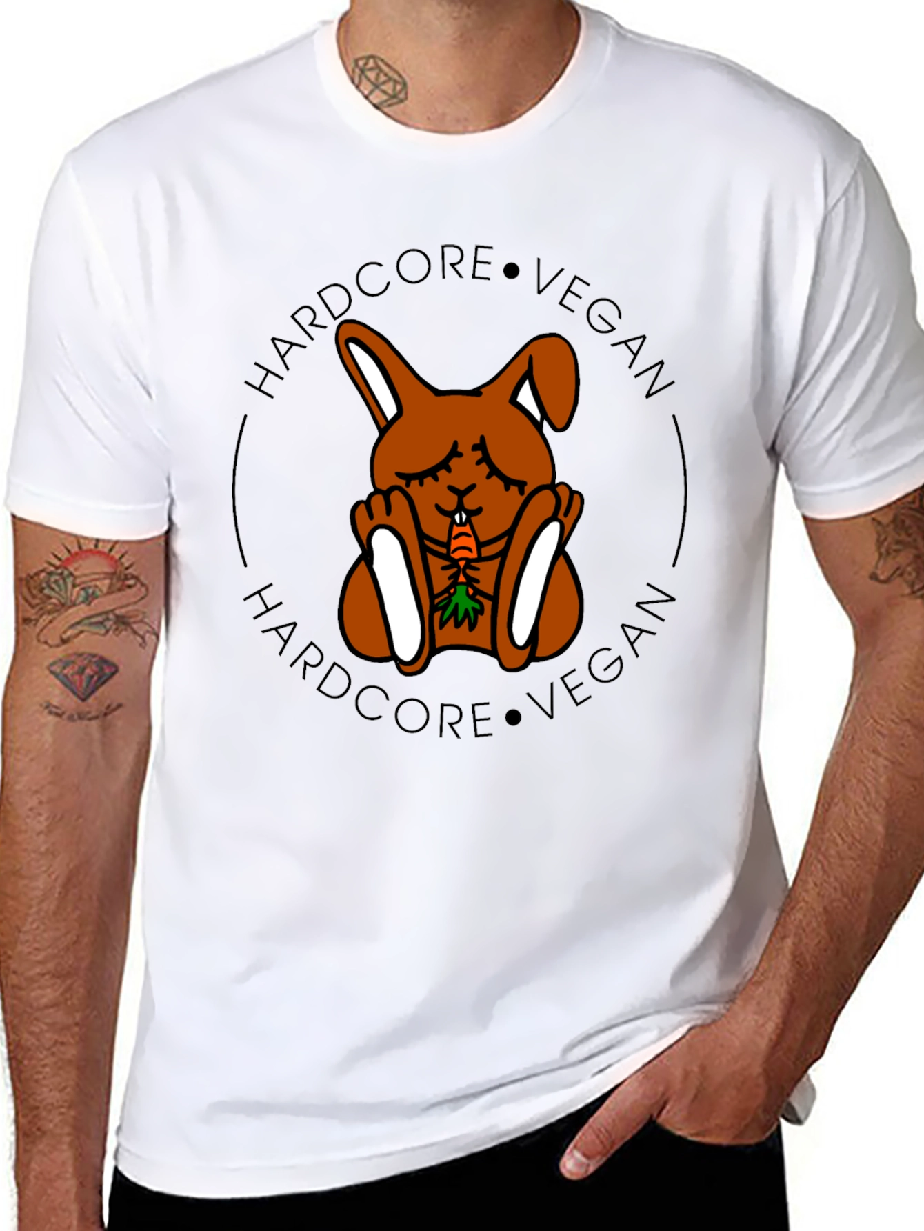 Black Hardcore Vegan Rabbit Tee - Unisex Black T-Shirt view 8
