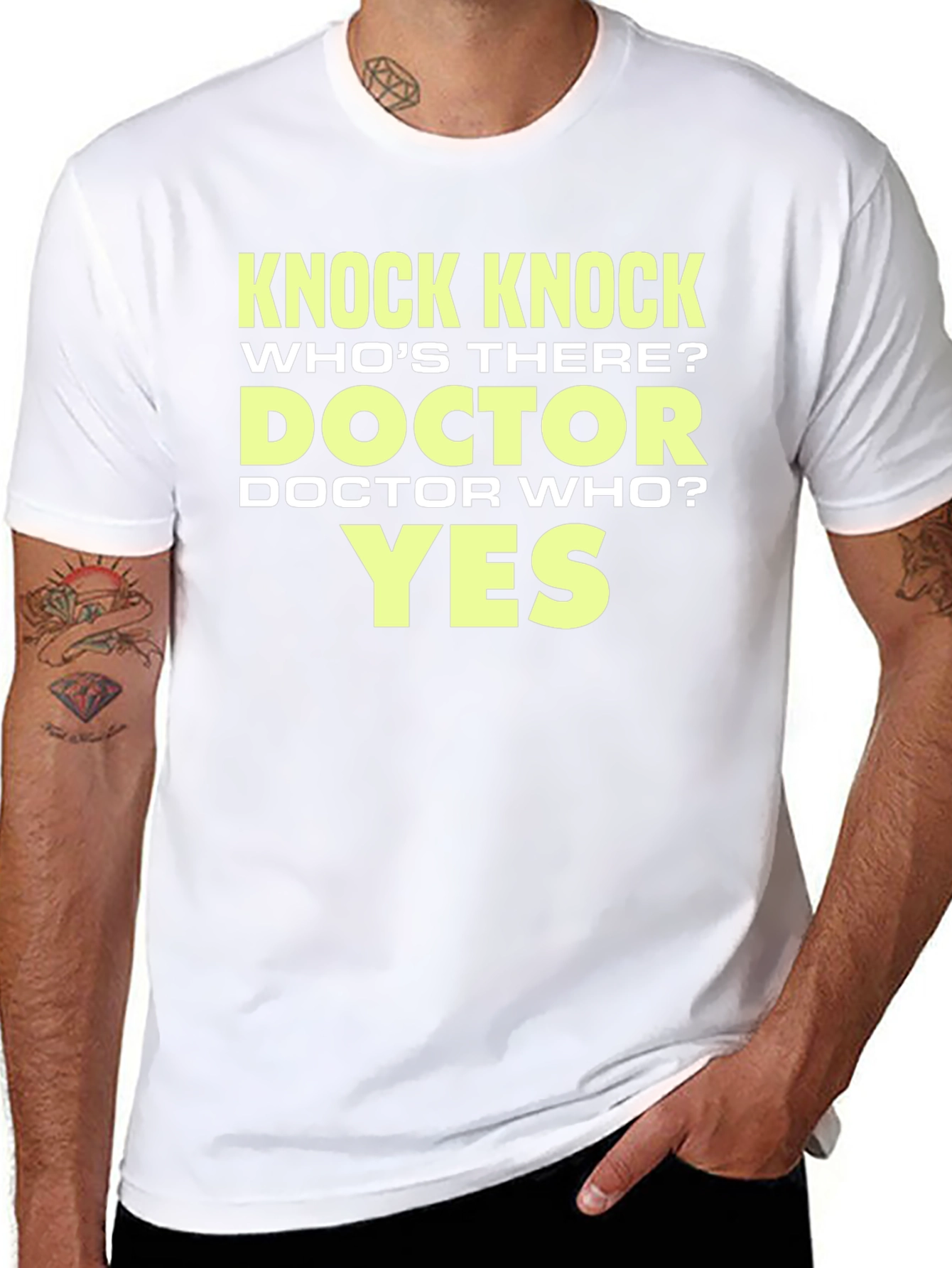 Black Knock Knock Doctor Who? Graphic T-Shirt - Black Cotton Tee view 8