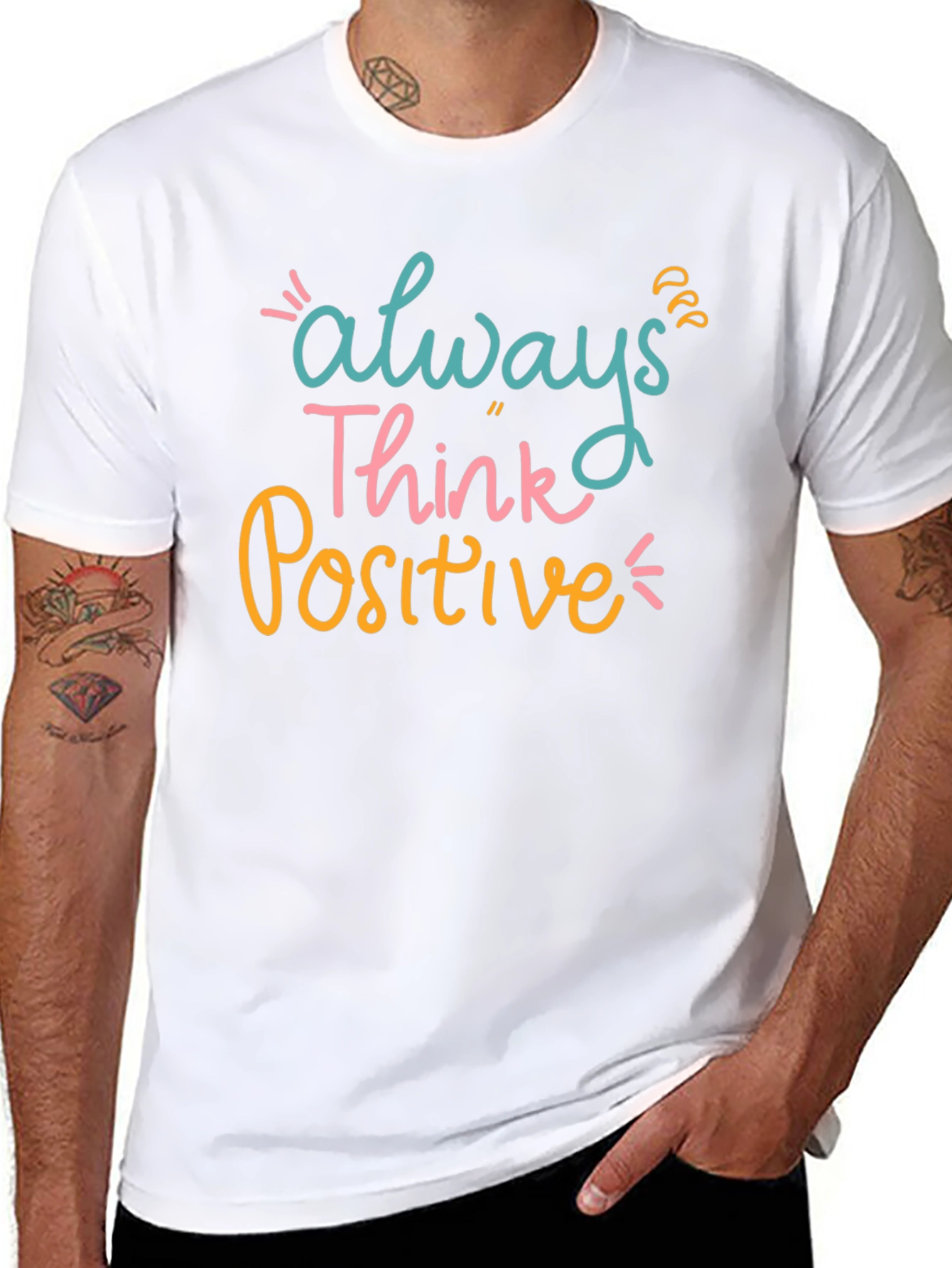 Black Always Think Positive Graphic Tee - Black Casual T-Shirt view 8