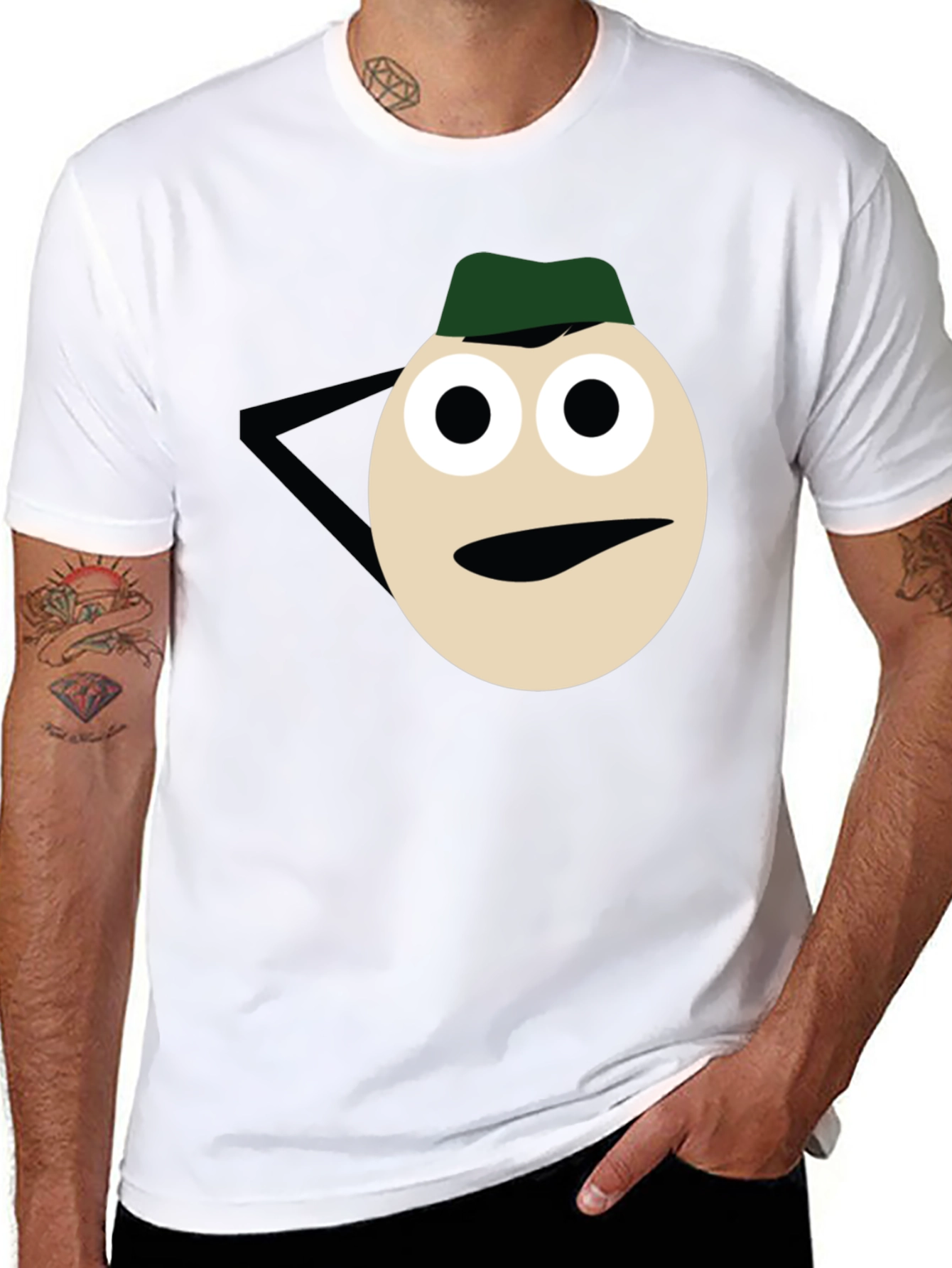 Black Funny Cartoon Face Graphic Tee - Black Casual T-Shirt view 8