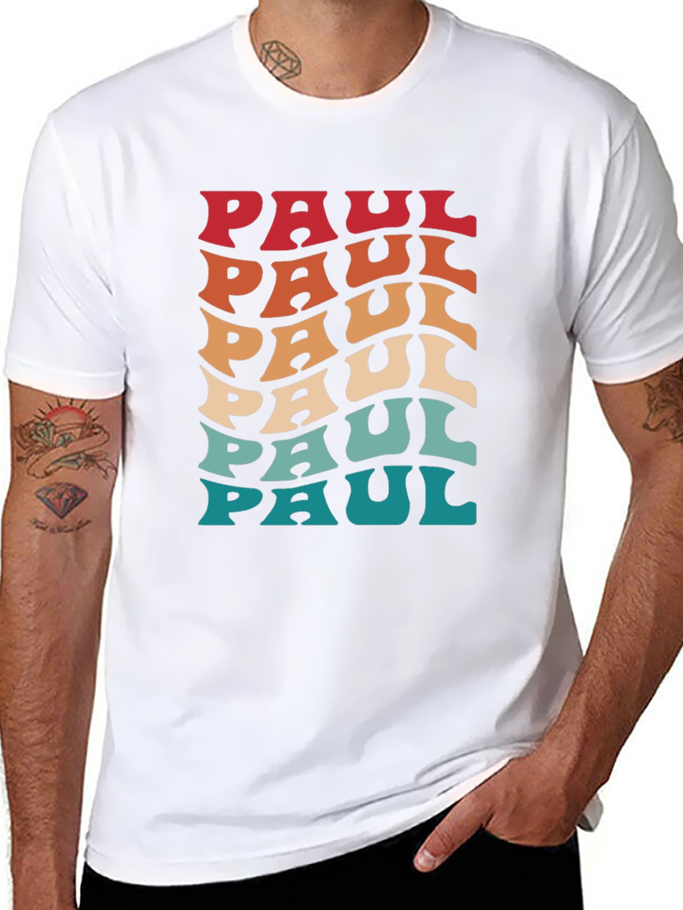 Black Retro Paul Name T-Shirt - Cool Wavy Design view 8