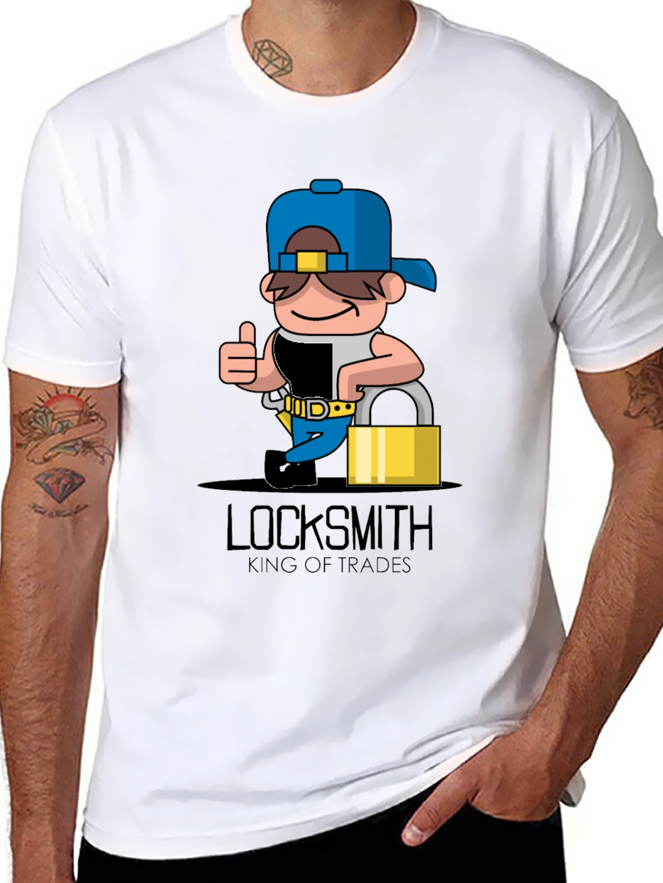 Black Locksmith Cartoon Graphic T-Shirt - King of Trades view 8