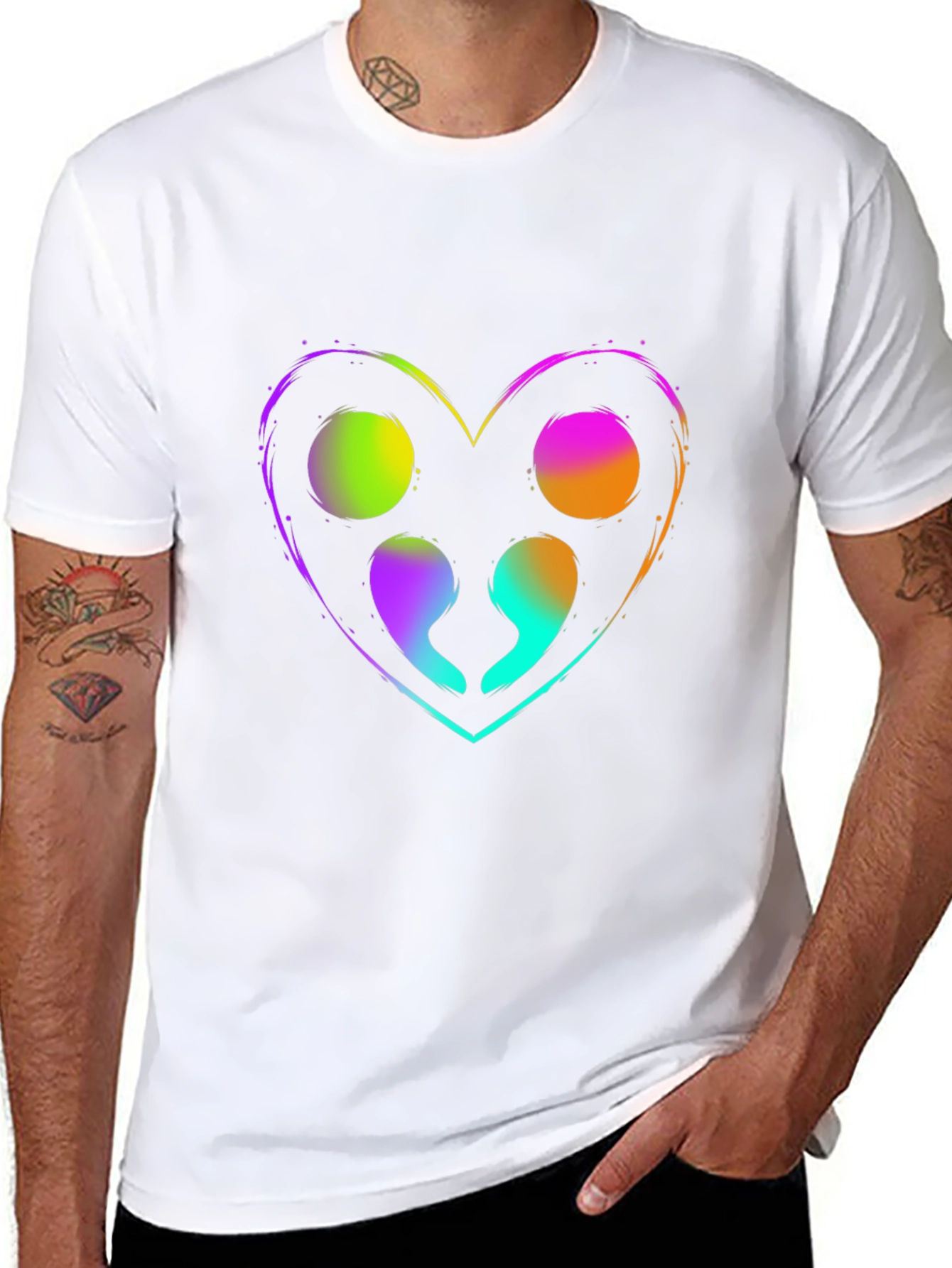Black Colorful Semicolon Heart Graphic T-Shirt view 8