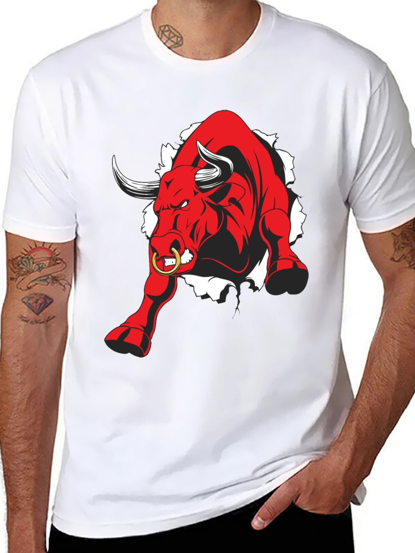 Black Raging Bull Graphic Tee - Black Cotton T-Shirt view 8