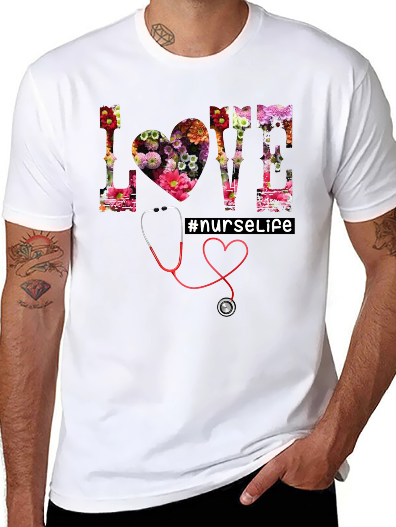 Black Floral Love Nurse Life T-Shirt view 8