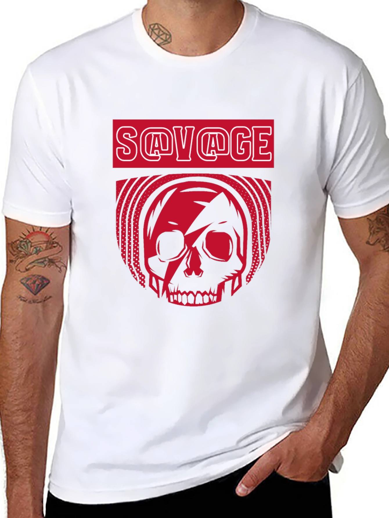 Black Savage Skull Graphic T-Shirt - Bold Red Design view 8