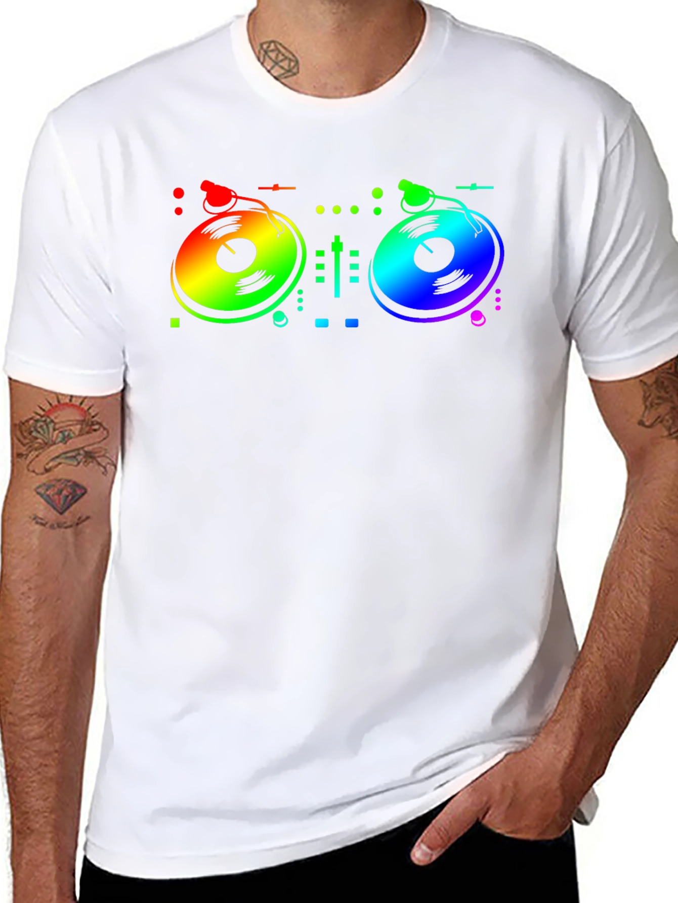 Black Rainbow DJ Turntable Graphic T-Shirt view 8