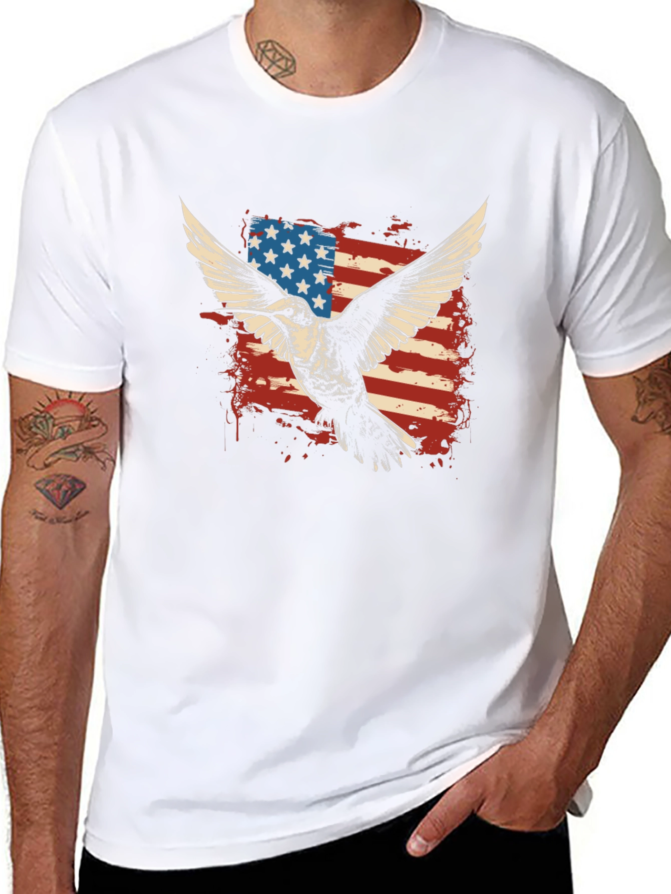 Black American Flag Eagle Graphic T-Shirt view 8