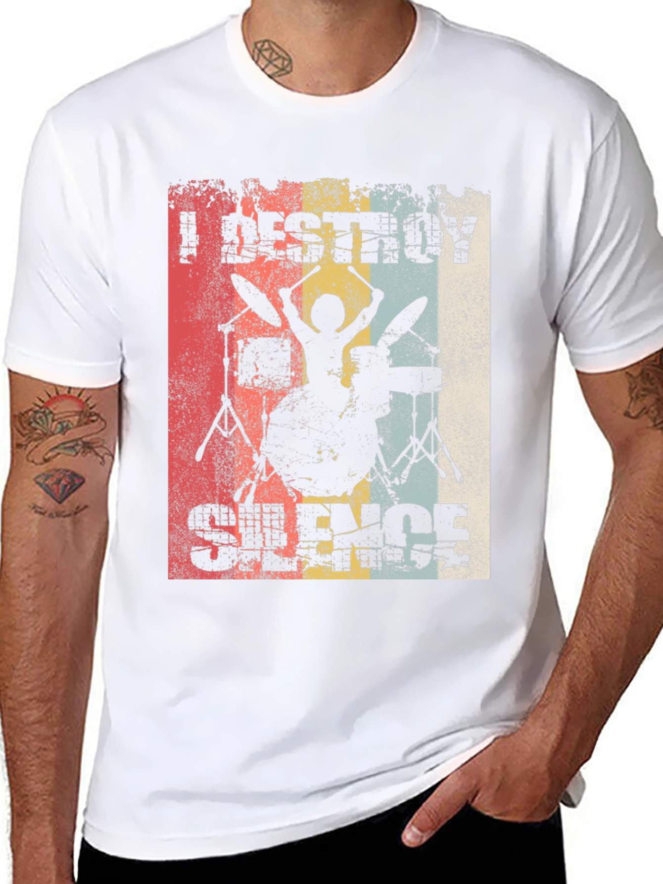 Black I Destroy Silence Drummer Graphic Tee view 8