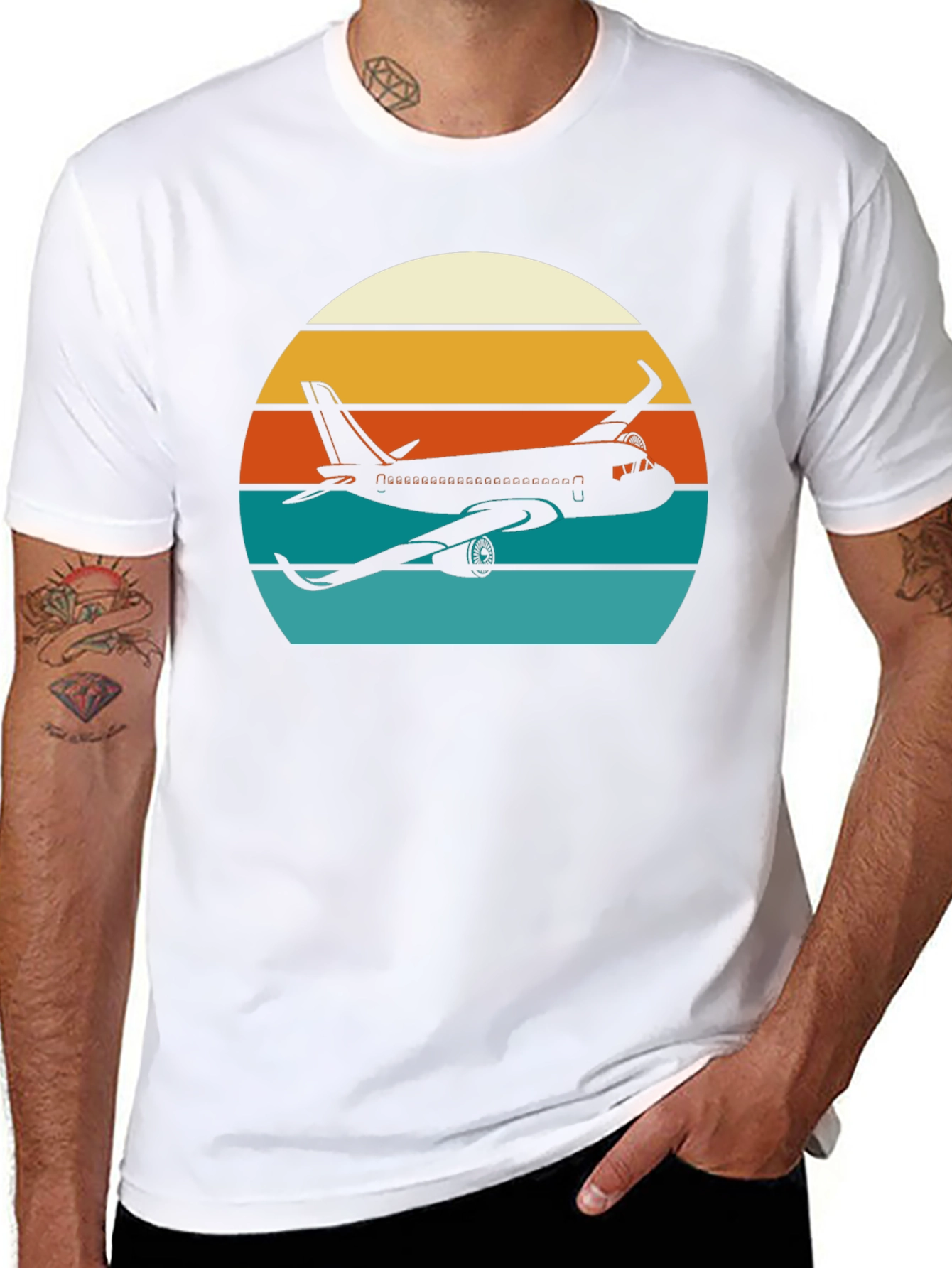 Black Retro Airplane Sunset T-Shirt - Aviation Tee view 8