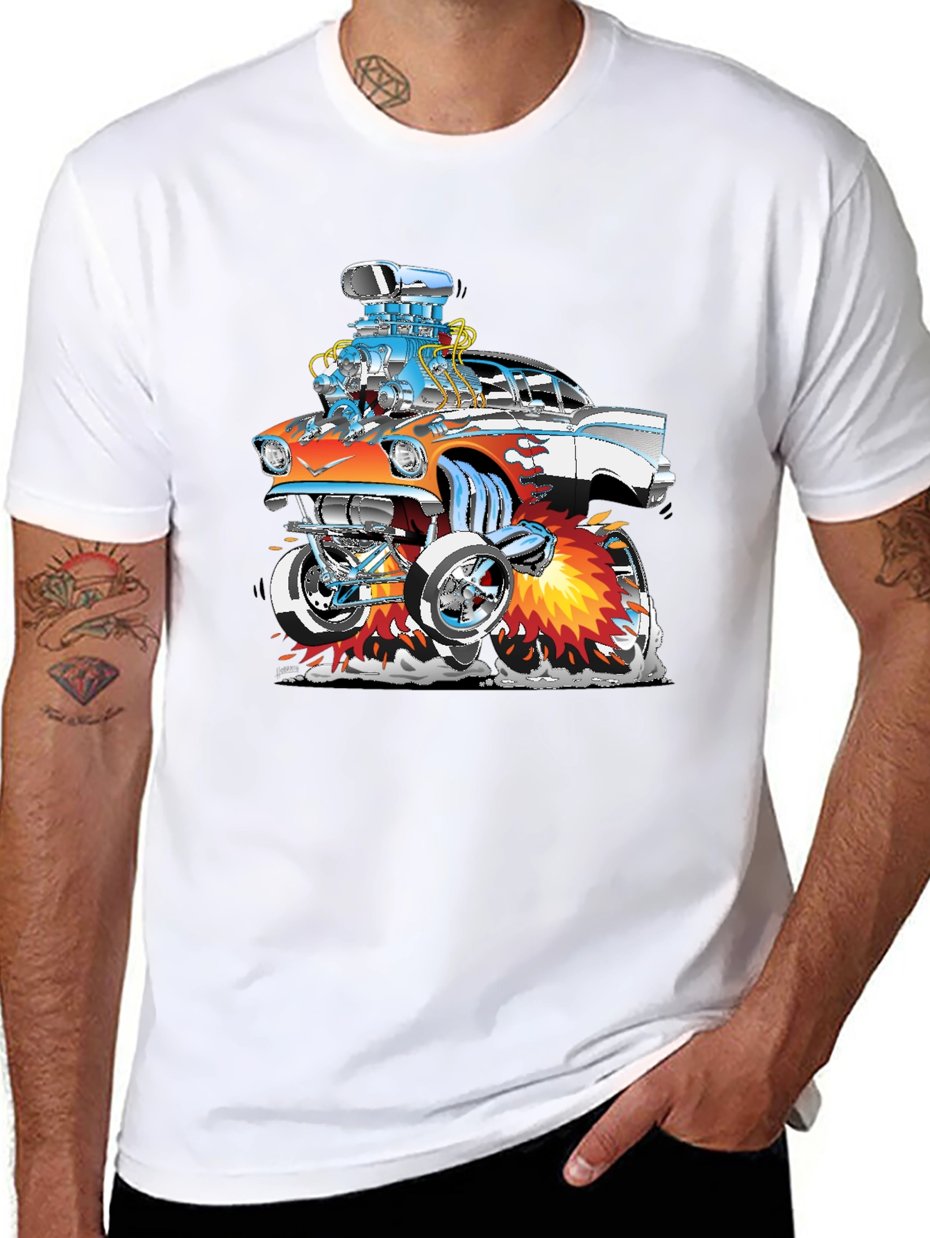 Black Cartoon Hot Rod Graphic T-Shirt view 8
