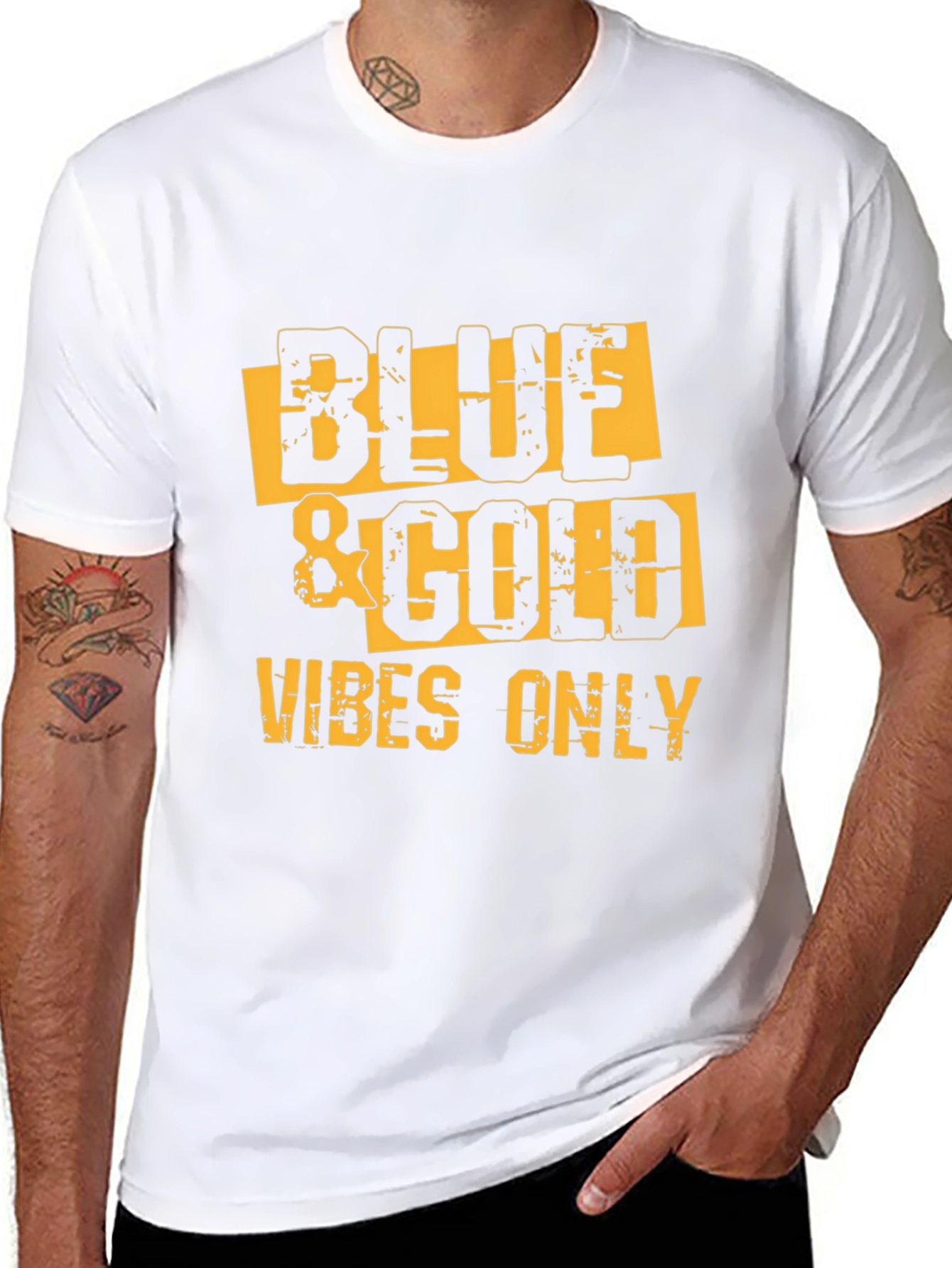 Black Blue & Gold Vibes Only T-Shirt view 8