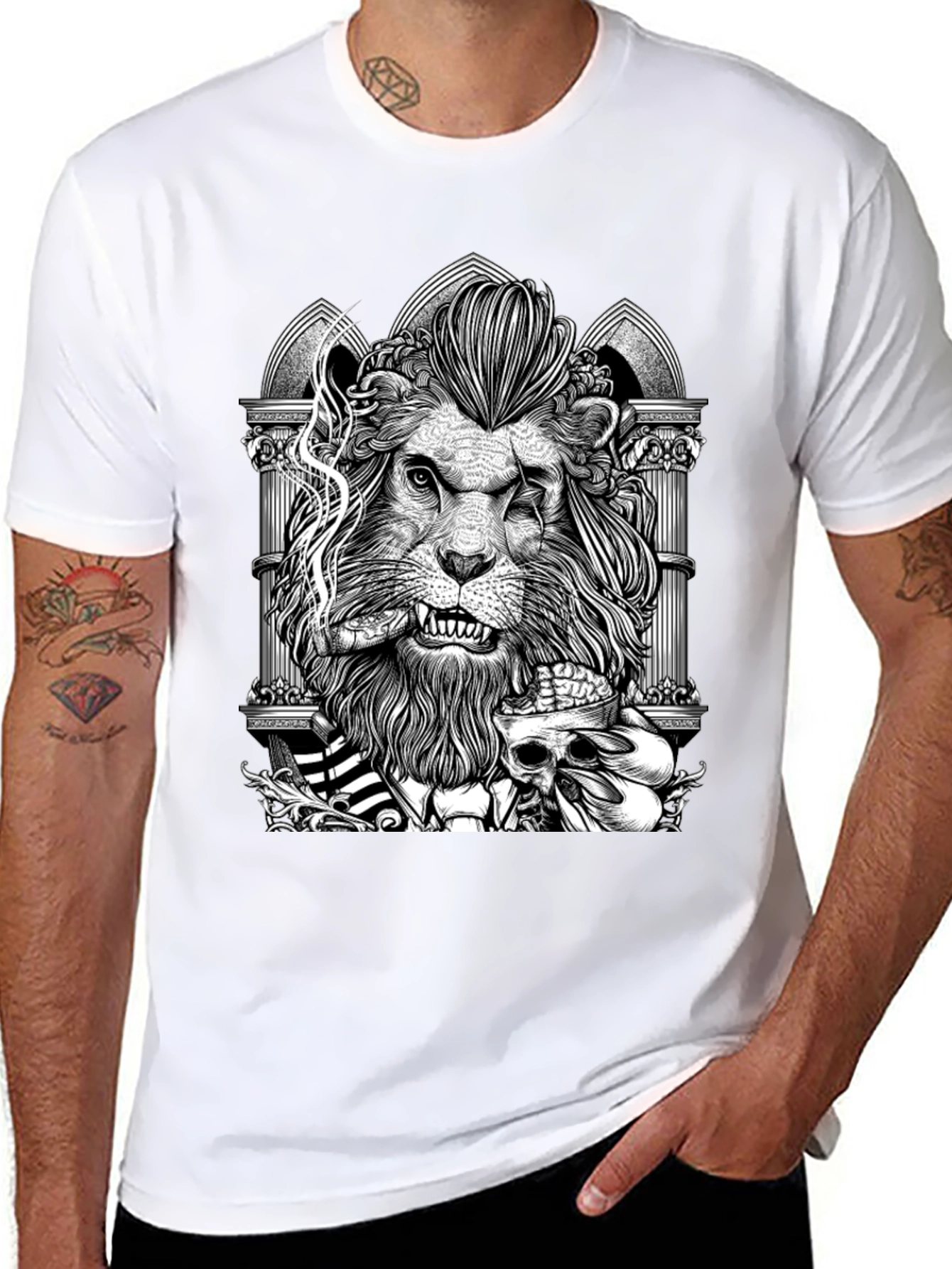 Black Lion with Skull Graphic Tee - Black view 8