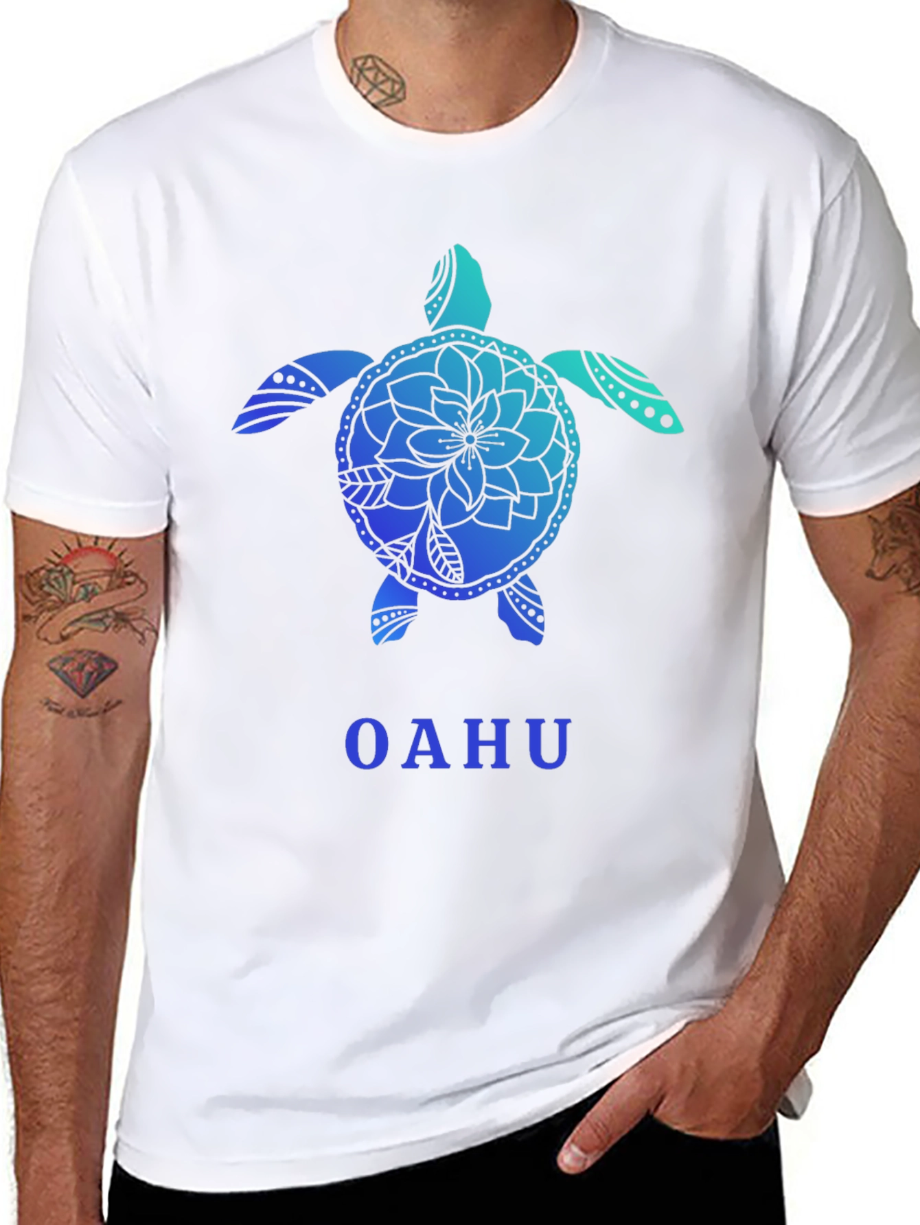 Black Oahu Turtle Graphic Tee - Black Cotton T-Shirt view 8