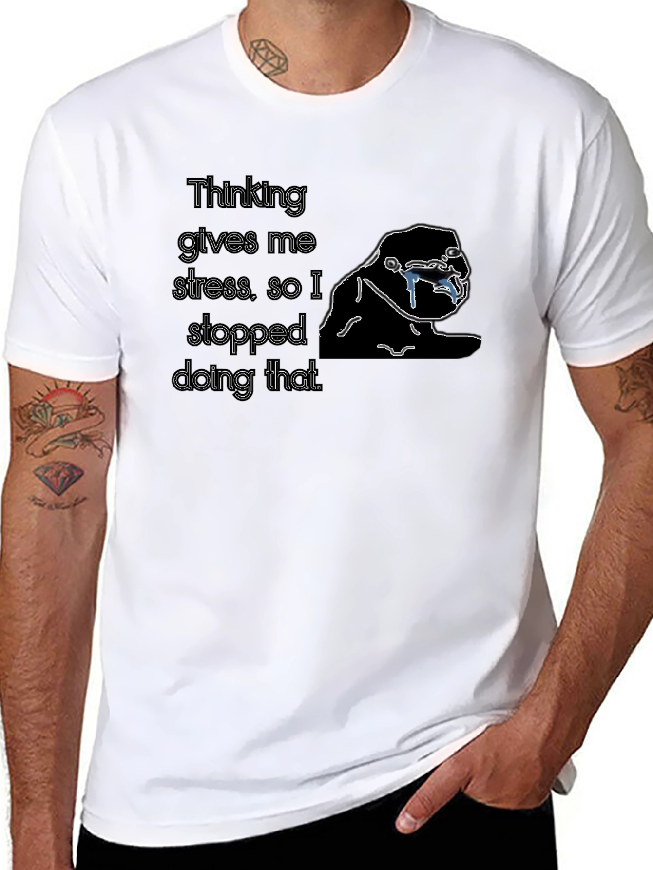 Black Thinking Stress T-Shirt - Funny Sarcastic Tee view 8