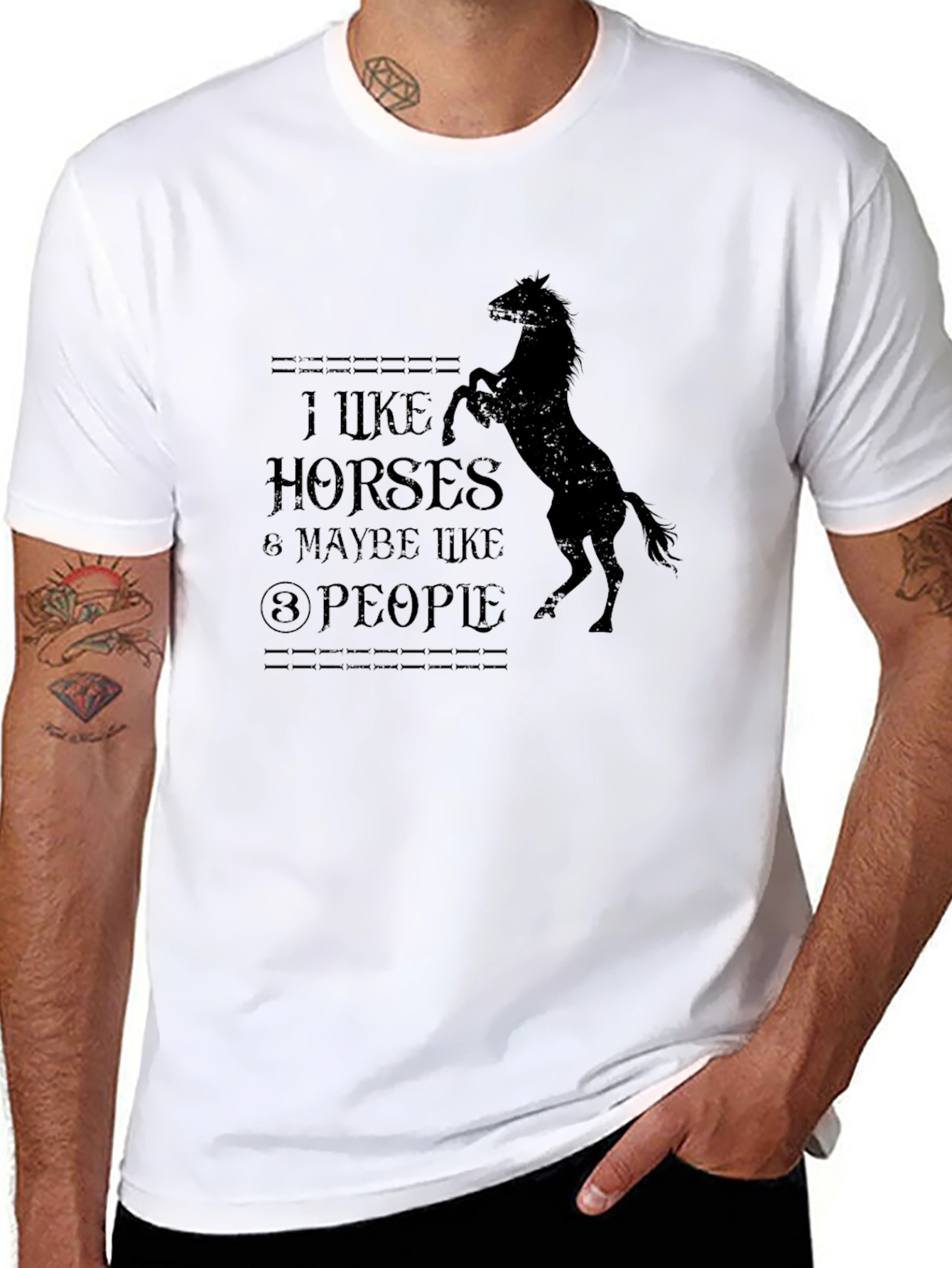 Black I Like Horses and Maybe Like 3 People Black T-Shirt view 8