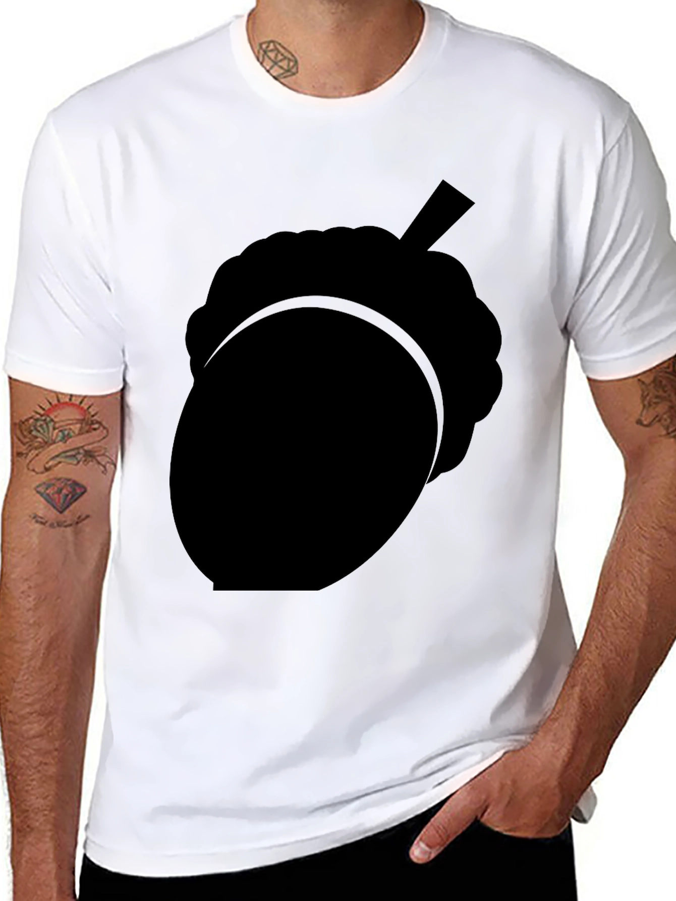 Black Acorn Silhouette Graphic Tee - Nature Inspired Black T-Shirt view 8