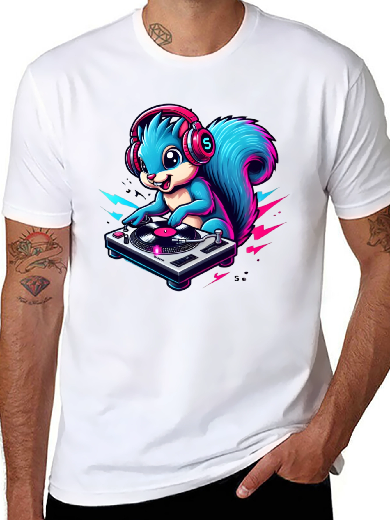 Black DJ Squirrel Graphic Tee - Funky Animal T-Shirt view 8