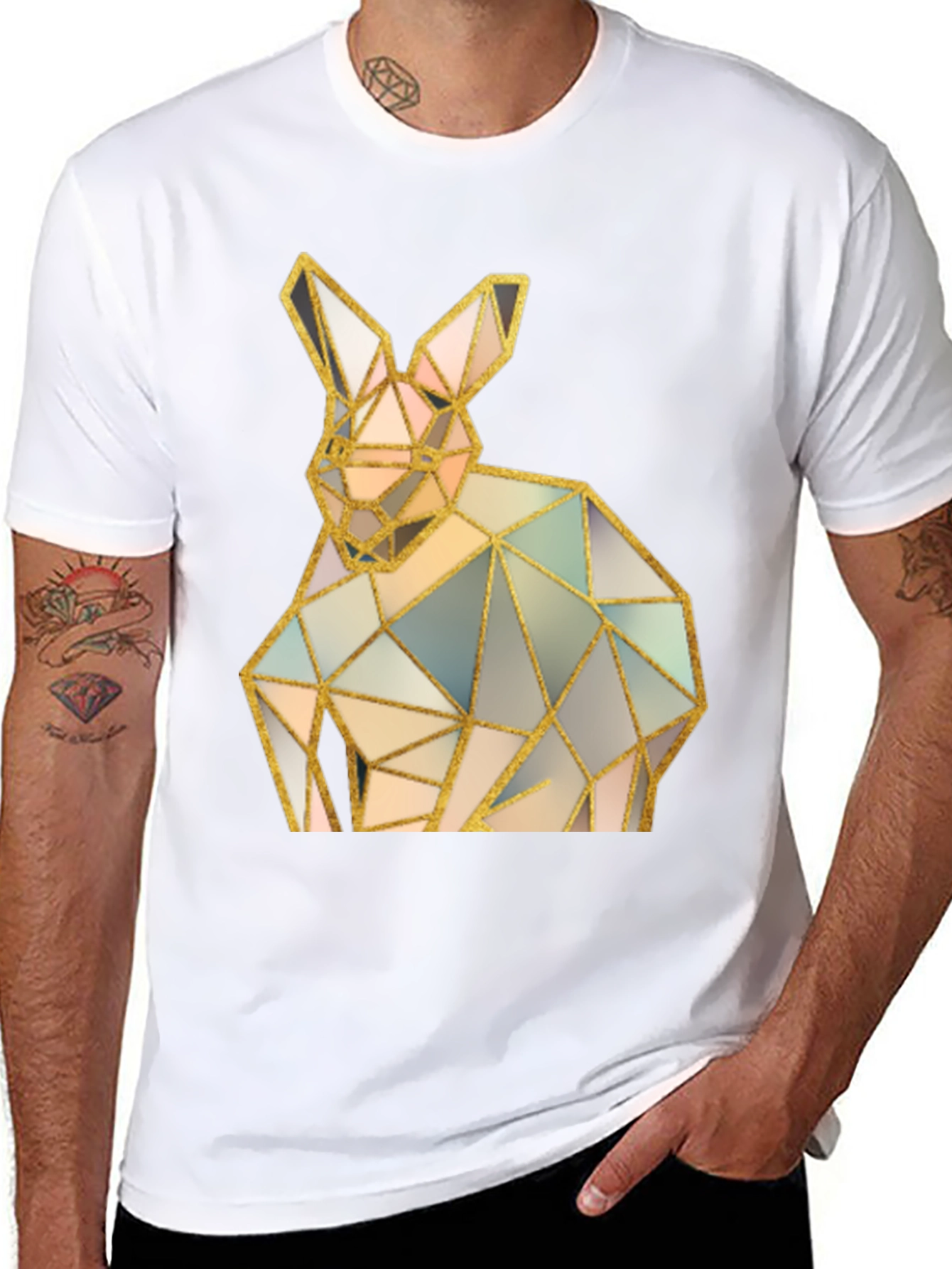 Black Geometric Rabbit Graphic Black T-Shirt view 8