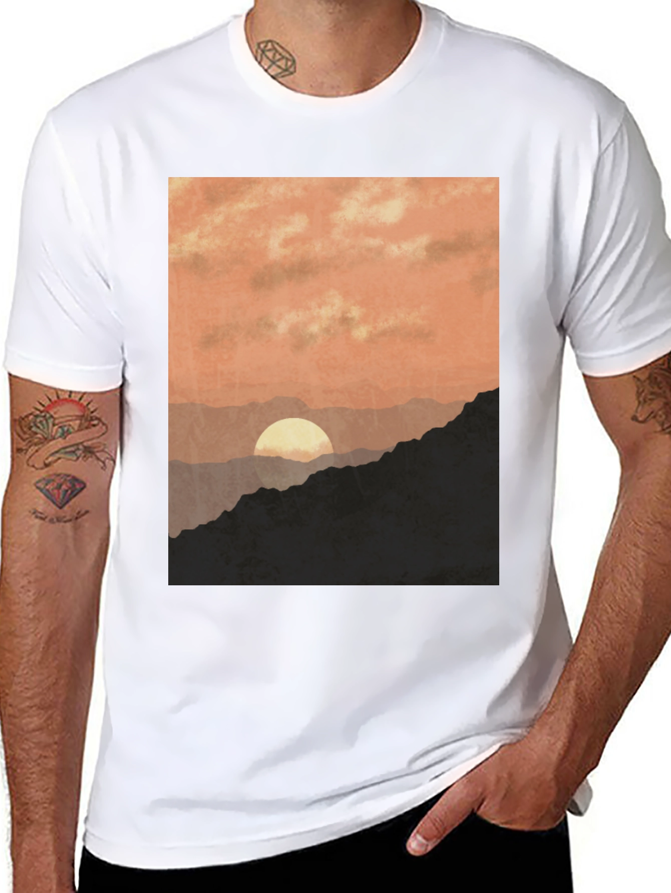 Black Sunset Mountain Graphic Tee - Stylish Black T-Shirt view 8