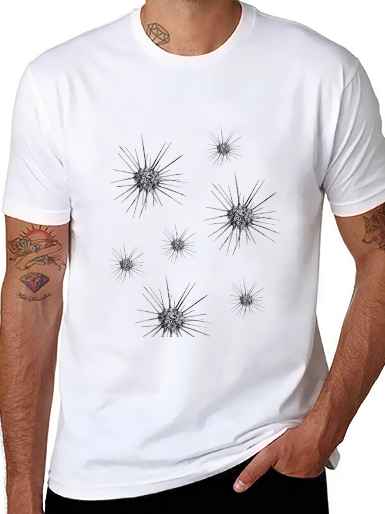 Black Spiky Celestial Orb Graphic Black T-Shirt view 8