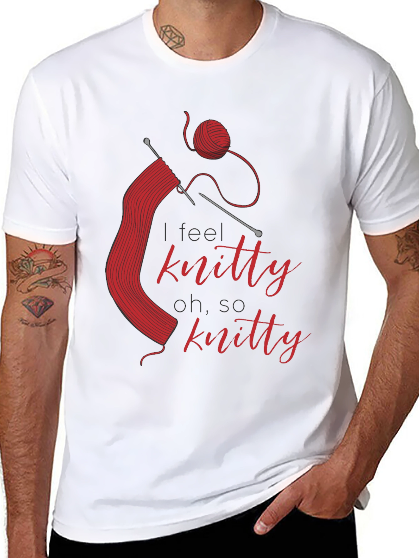 Black Knitty T-Shirt - Red Knitting Design view 8