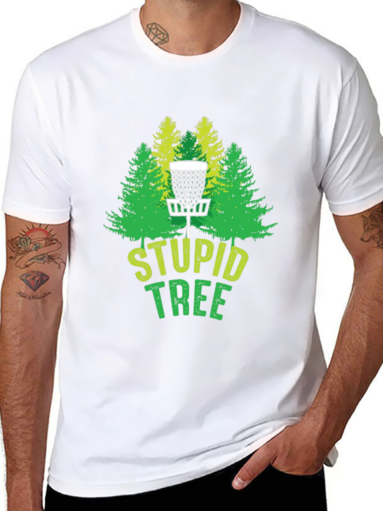 Black Stupid Tree Disc Golf T-Shirt - Funny Golfing Tee view 8
