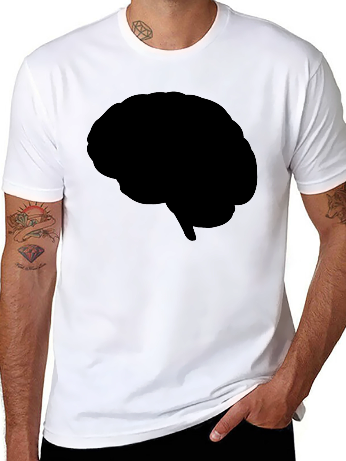 Black Brain Silhouette T-Shirt - Black Graphic Tee view 8