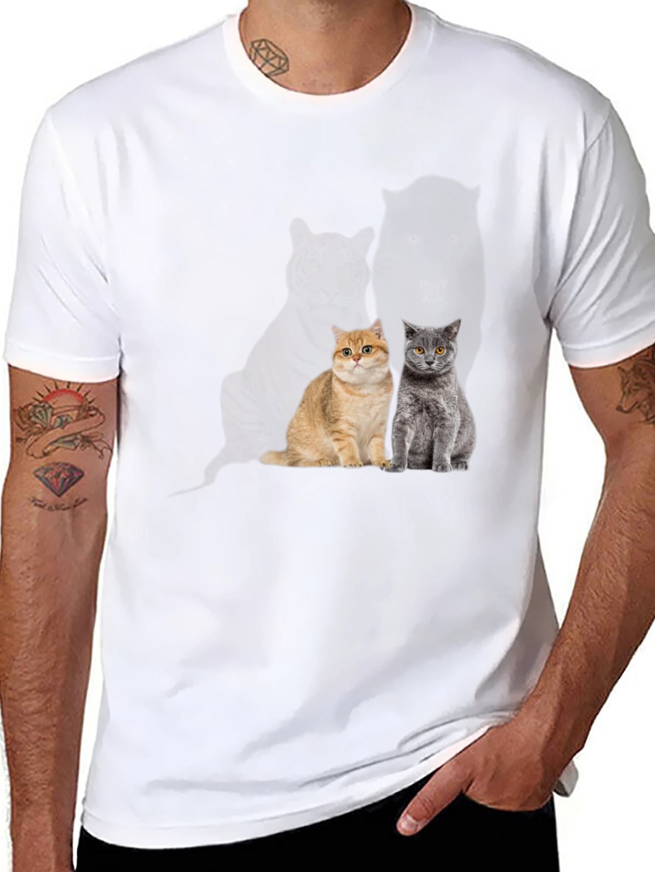 Black Cool Cat T-Shirt - Two Cats view 8