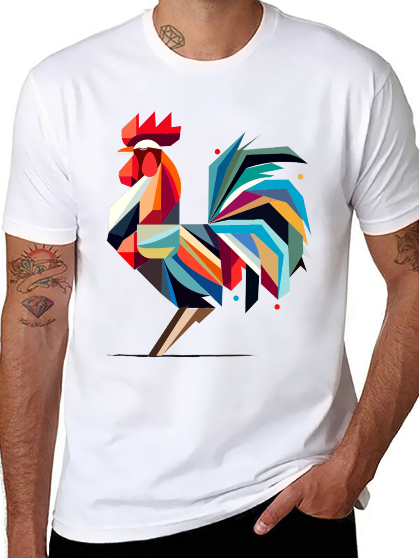 Black Geometric Rooster Graphic Tee - Modern Art T-Shirt view 8