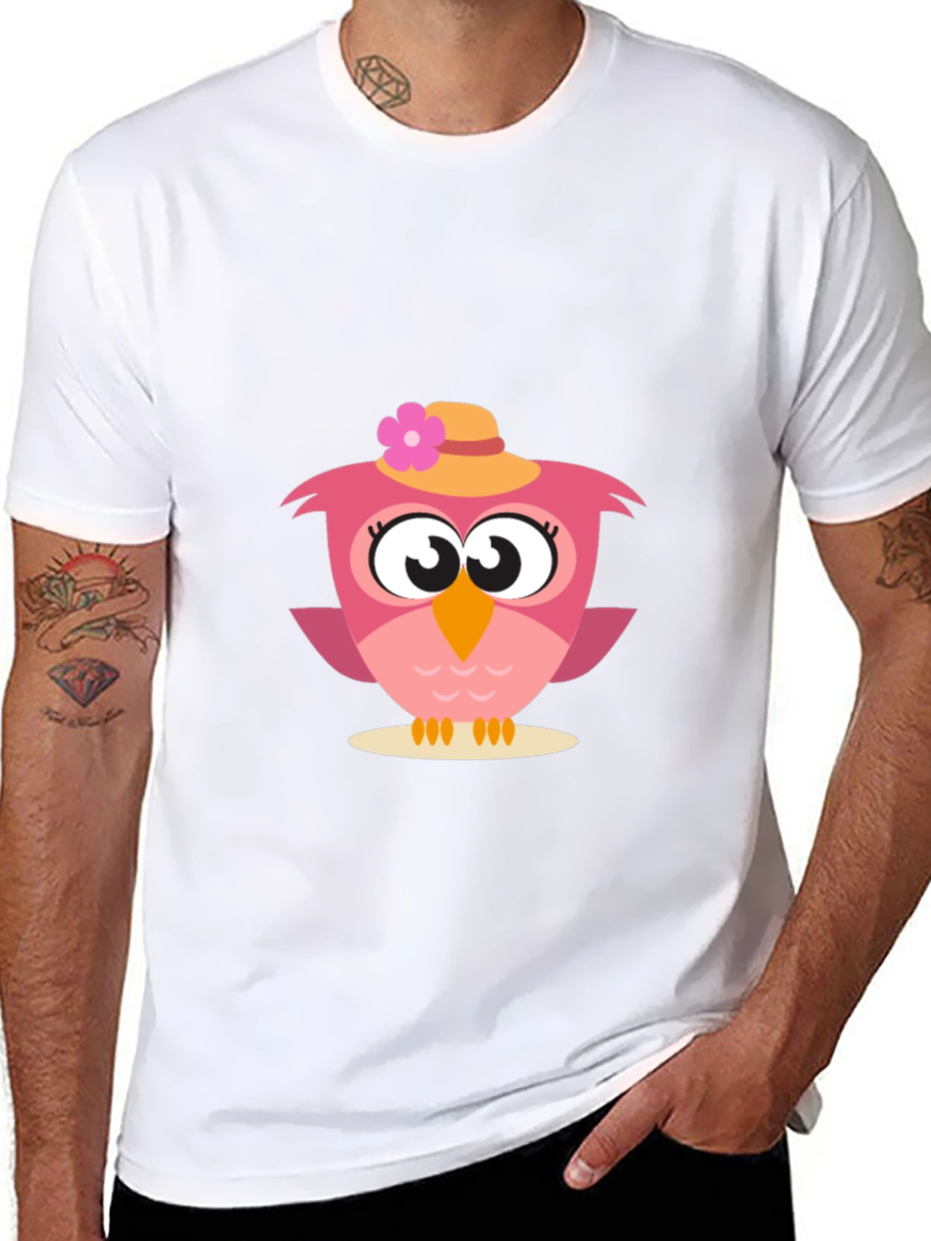 Black Cute Owl Graphic Tee - Whimsical Bird Design view 8