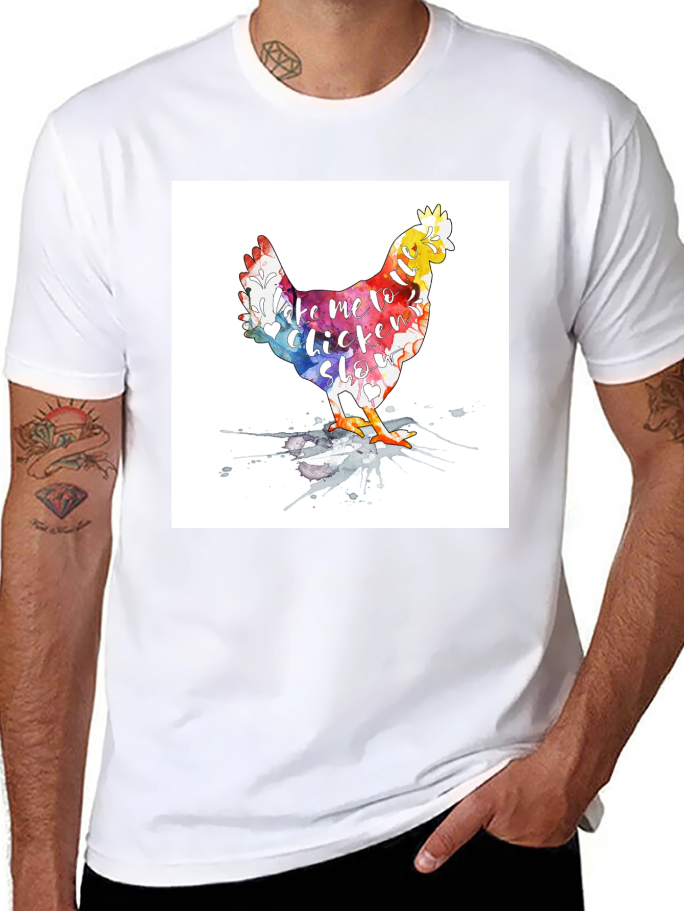 Black Watercolor Chicken T-Shirt - Take me to Chicken Slo view 8