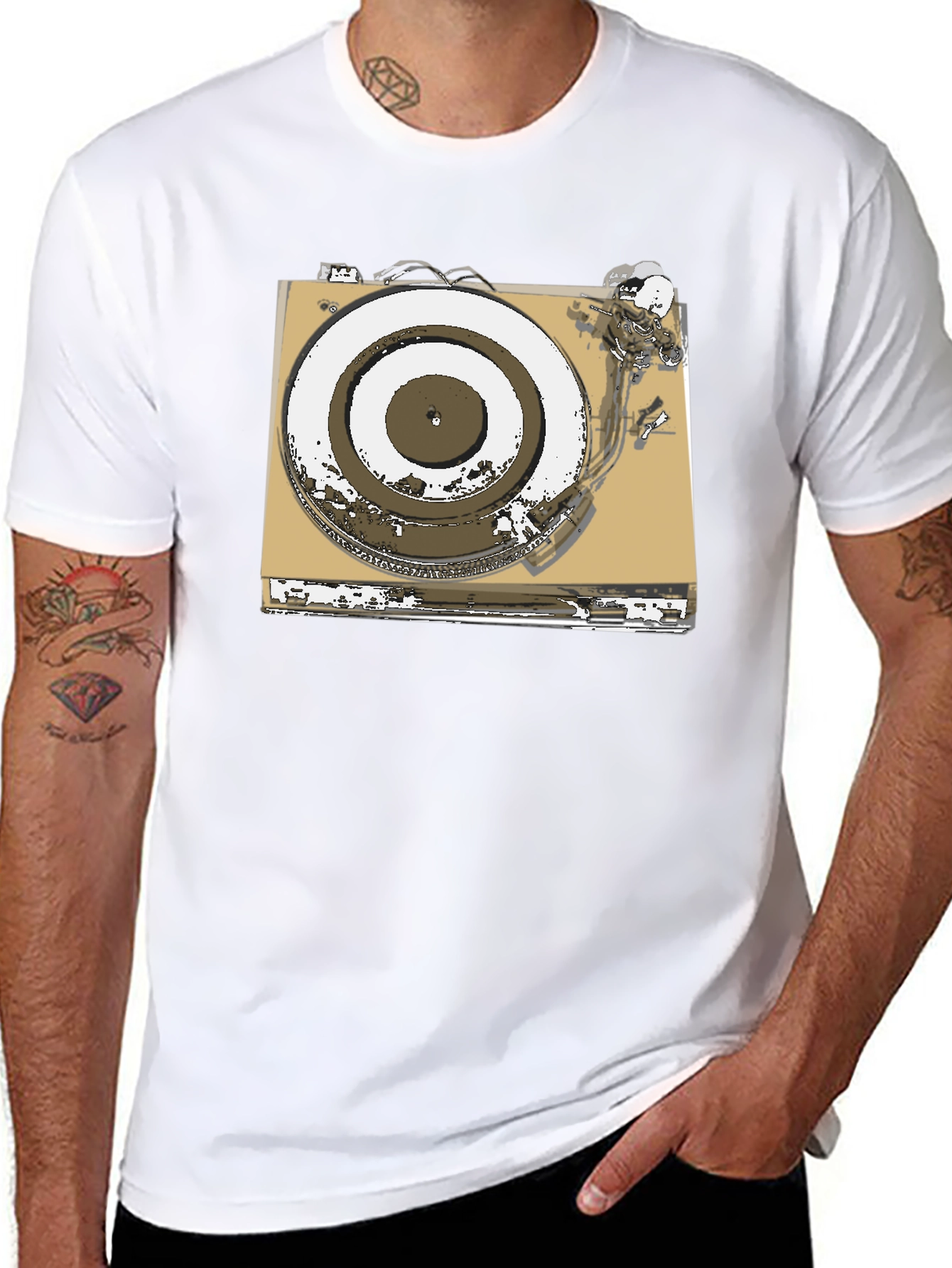 Black Vintage Turntable Graphic Tee - DJ Music Lover view 8