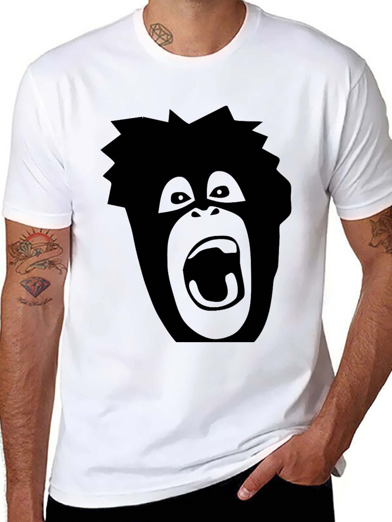 Black Screaming Ape Graphic Tee - Black Cotton T-Shirt view 8