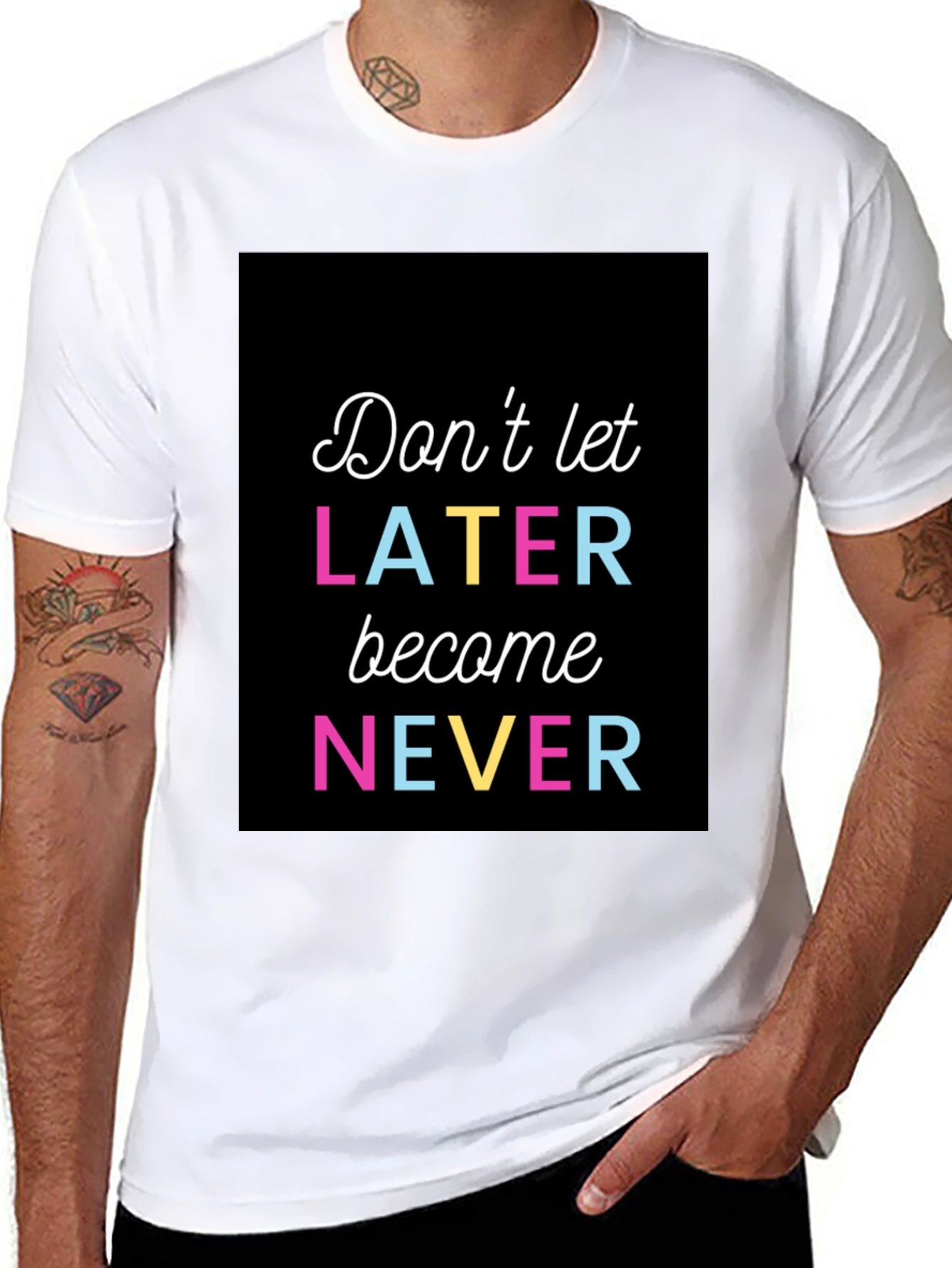 Black Inspirational Graphic Tee - Don't Let Later Become Never view 8