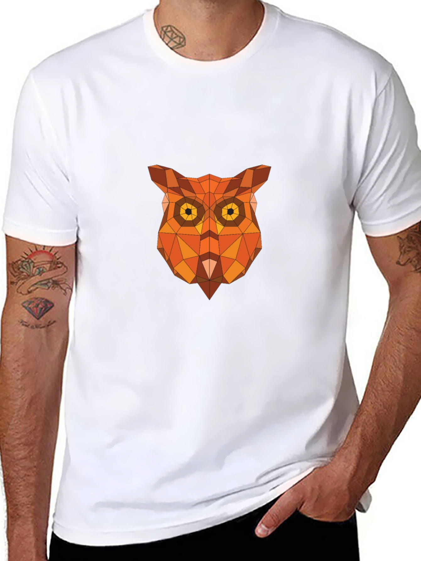 Black Geometric Owl Graphic Tee - Black view 8