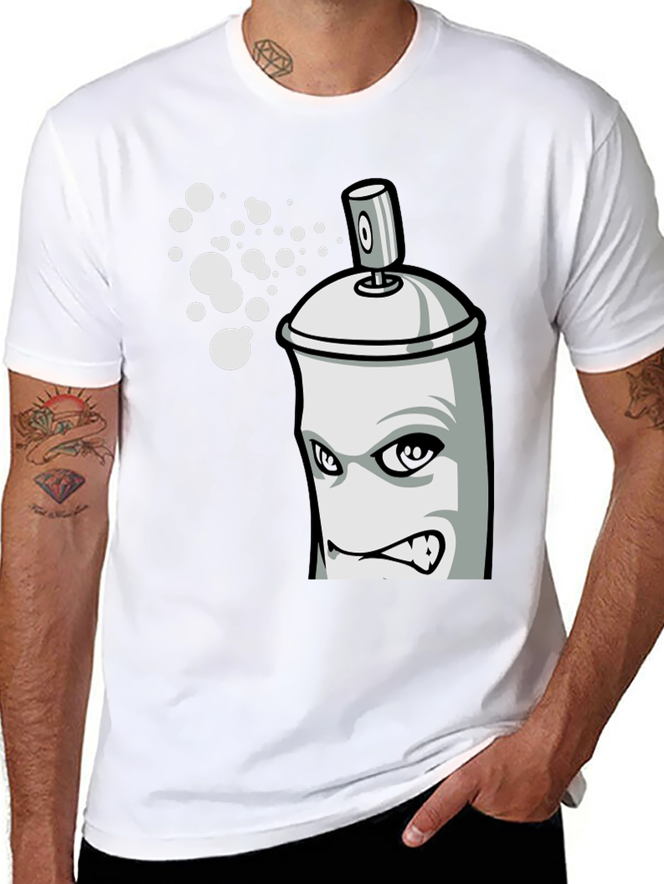 Black Cartoon Spray Paint Can Graphic Tee - Black view 8